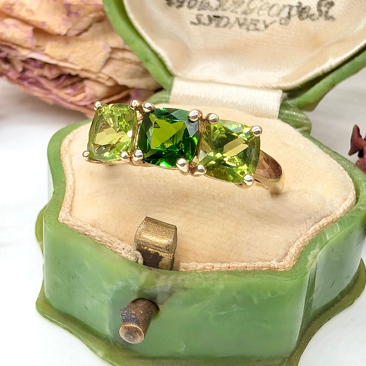 9ct Yellow Gold Chrome Diopside And Peridot Ring - Birmingham 2005