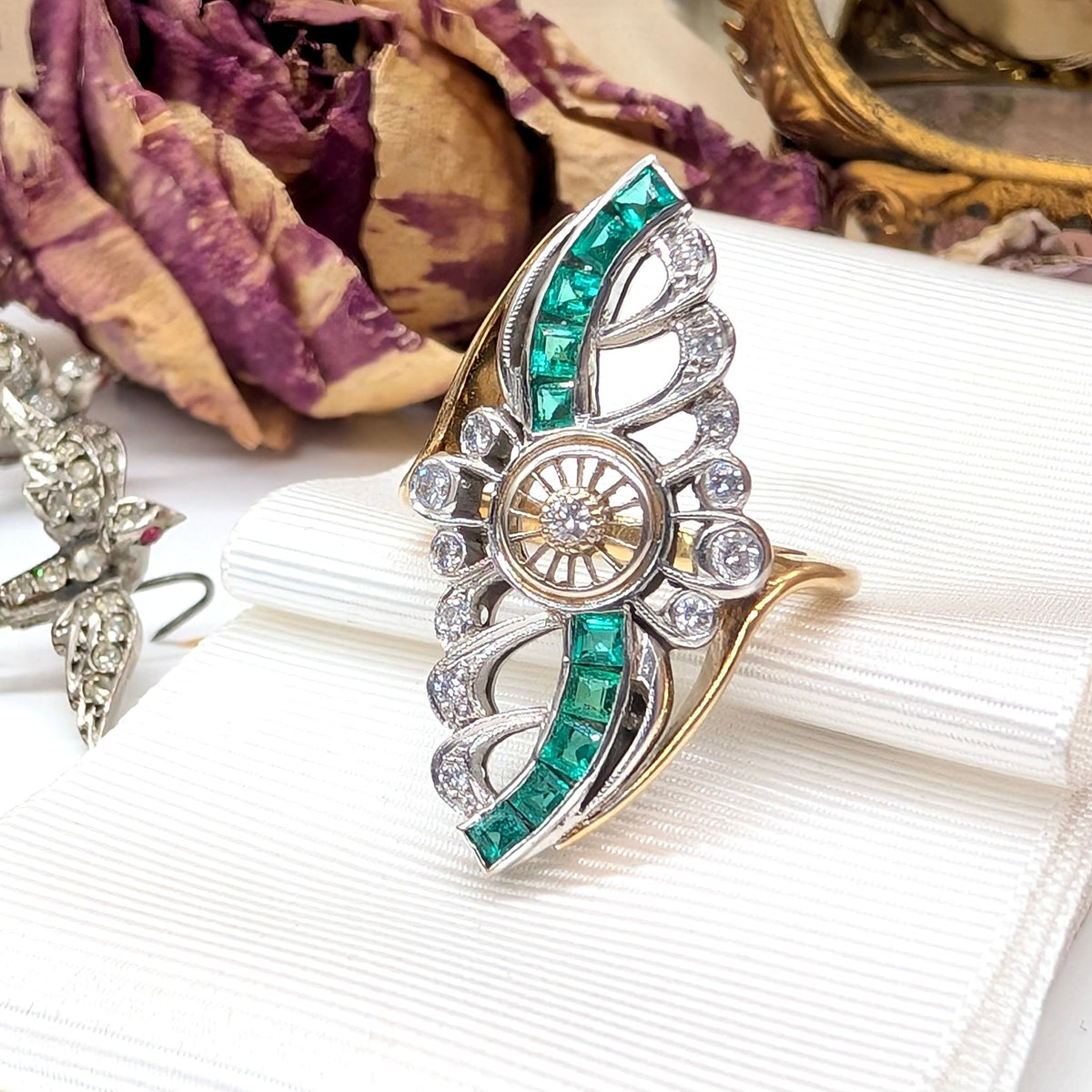 Superb Contemporary 18ct Yellow (And White) Gold Emerald And Diamond Ring Included In Purchase A 2020 NCJV Valuation For $7,700 AUD