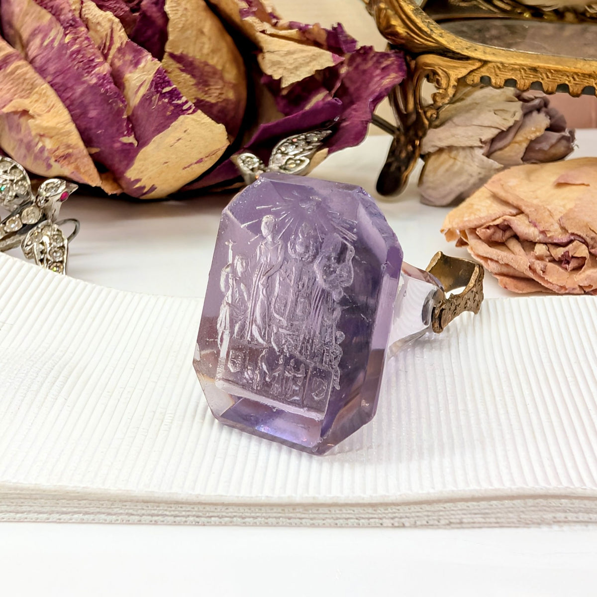Antique Georgian Amethyst Glass/Paste Tassie Style Intaglio Fob Seal Pendant Circa 1780-1800