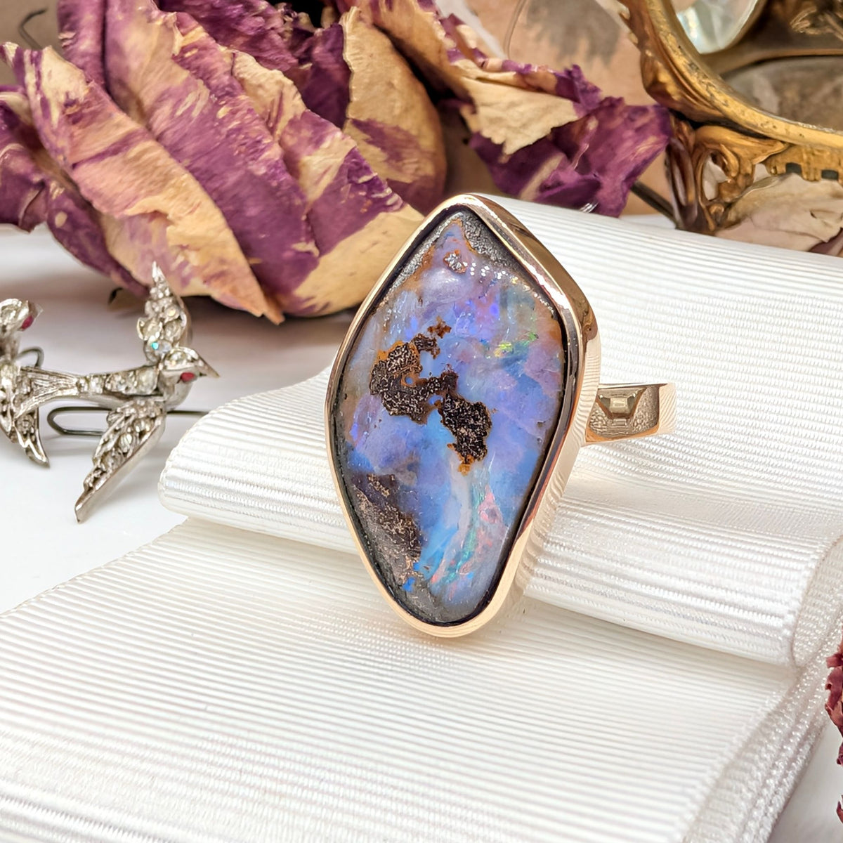 Contemporary 9ct Yellow Gold Freeform Boulder Opal Ring