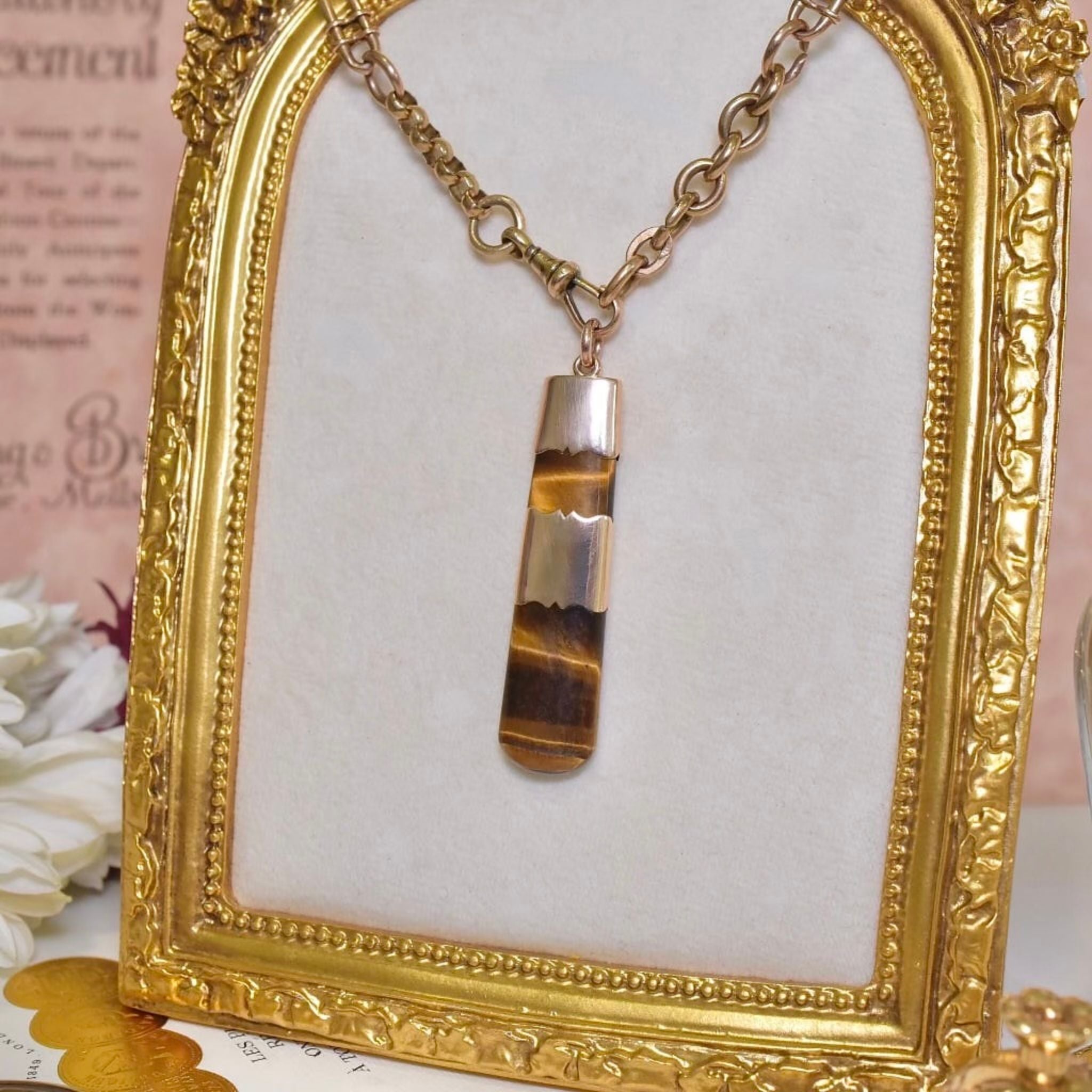 Antique Australian 9ct Rose Gold And Tiger Eye Fob Pendant Circa 1900-1915