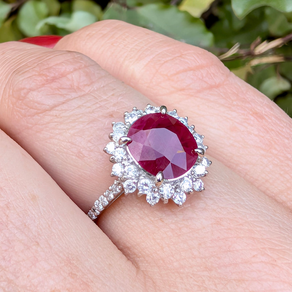 Stunning Platinum 1.91ct Natural Burmese Ruby And Diamond Halo Ring Complete With An Independent Gemmological Valuation For $10,575 AUD And GIA report