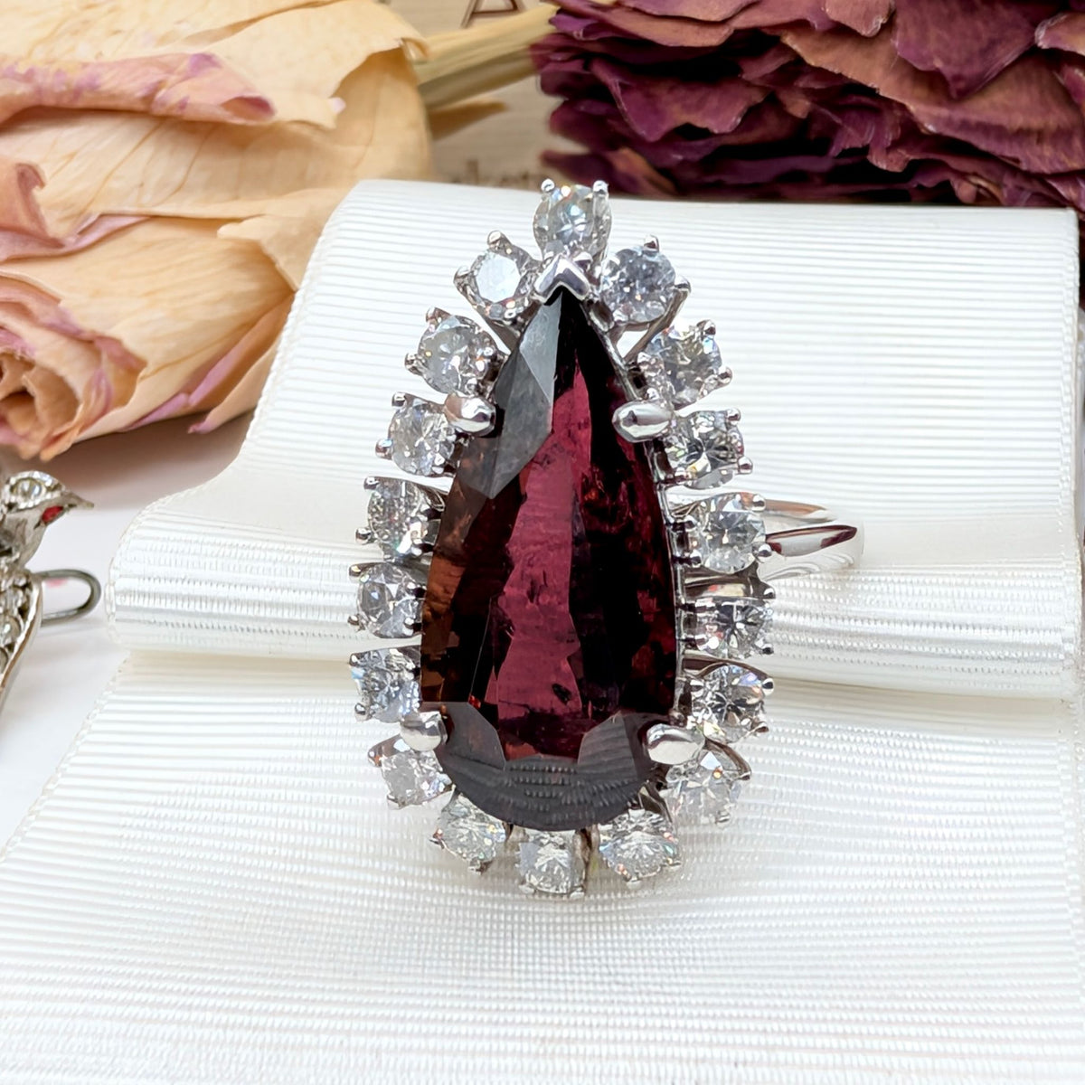 Spectacular 14ct White Gold 7.50ct Tourmaline & 1.80ct Diamond Halo Statement Ring Complete With An Independent Gemmological Valuation for $17,500 AUD