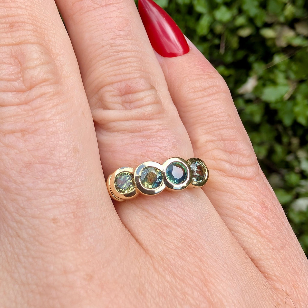 Stunning 18ct Yellow Gold Four Stone Australian Sapphire Bridge Ring Complete With An Independent Valuation for $7,900 AUD