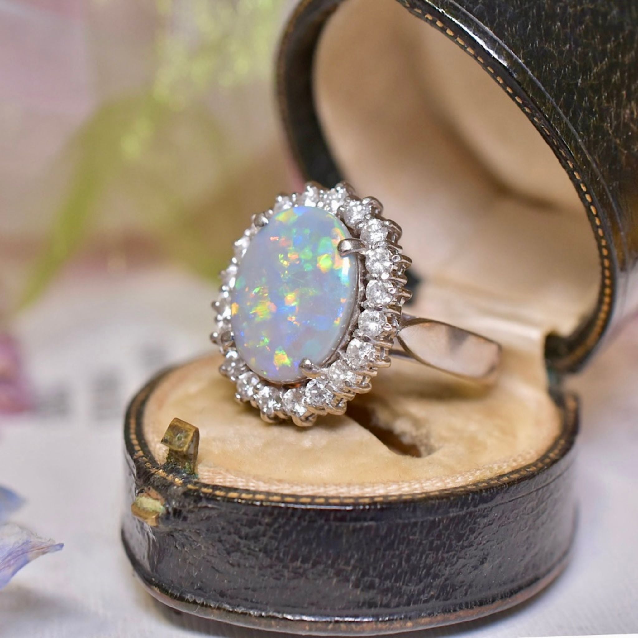 Contemporary 18ct White Gold Solid Dark Opal And Diamond Ring Independent Valuation Included In Purchase For $14,500 AUD