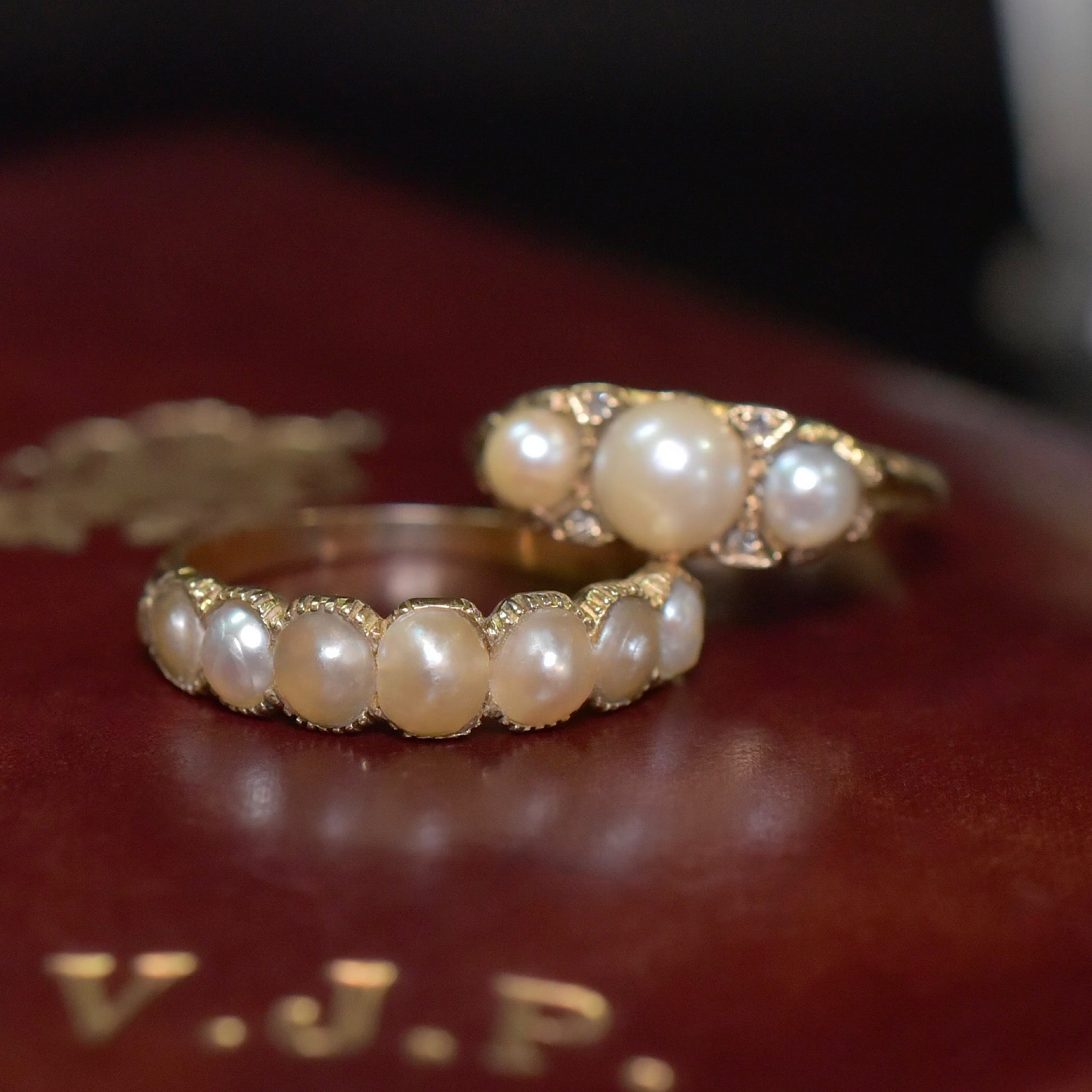Antique Georgian 15ct Yellow Gold Half Hoop Natural Half Pearl Ring Circa 1815-25