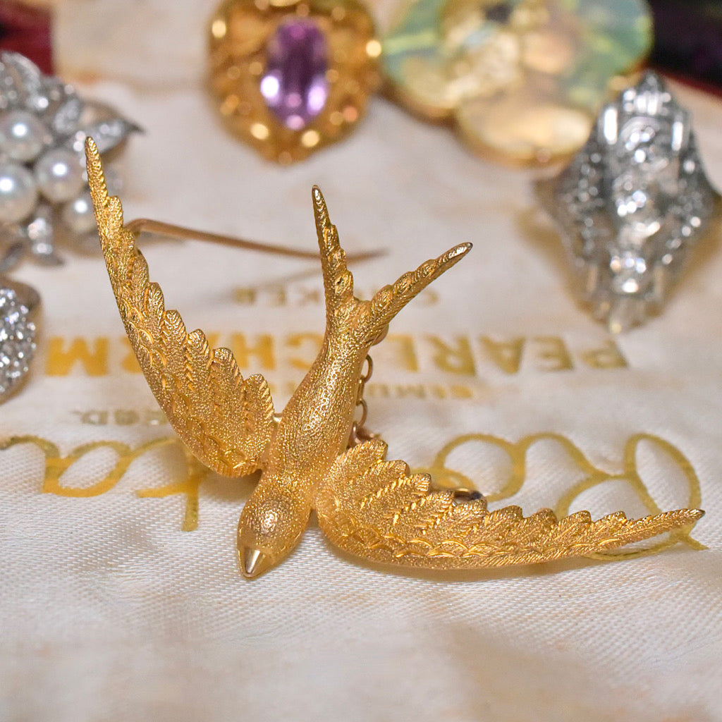 Antique Victorian Edwardian 15ct Yellow Gold ‘Dove’ Brooch - Circa 1890-1910