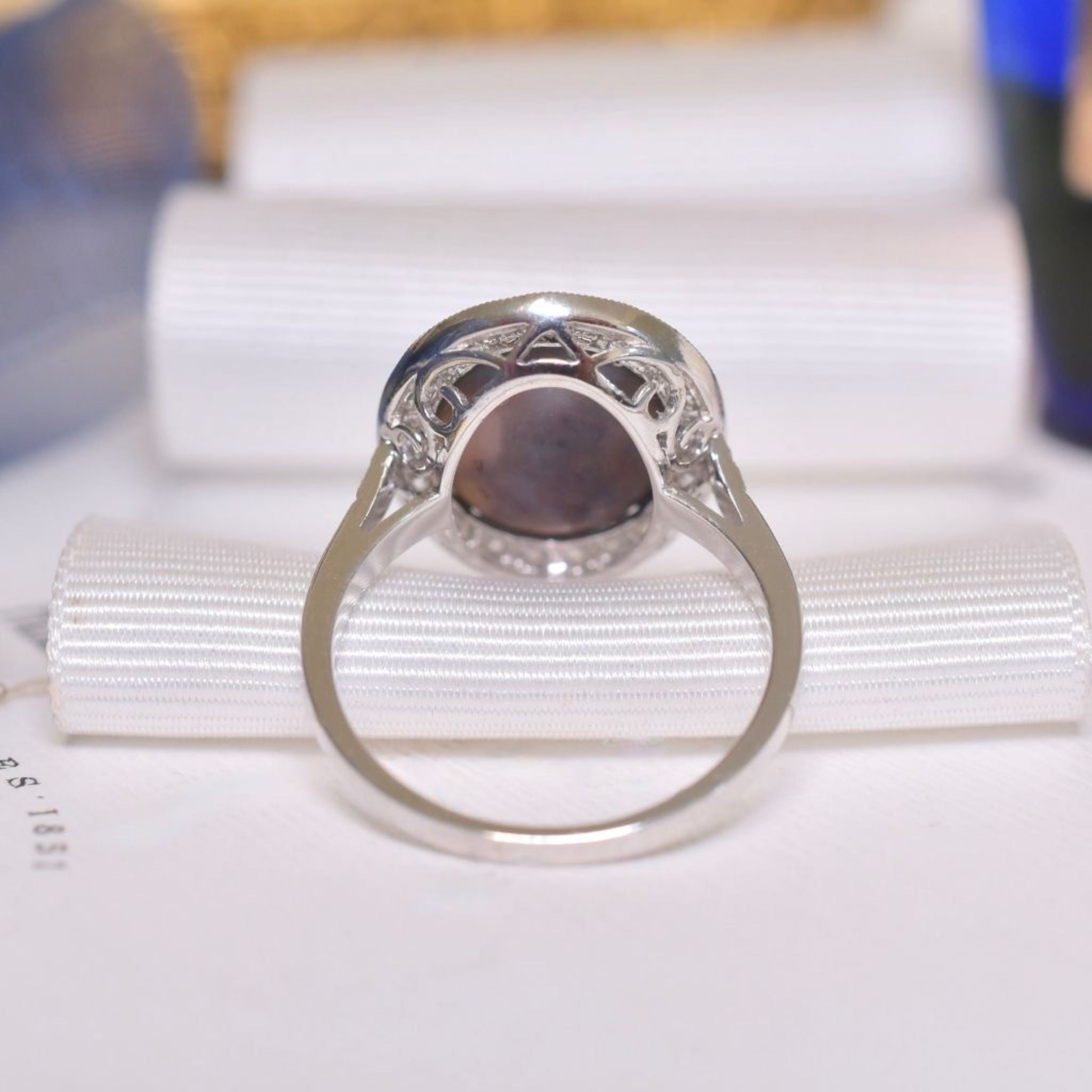 14ct White gold Solid Lightning Ridge Black Jelly Crystal Opal And Diamond Halo Ring