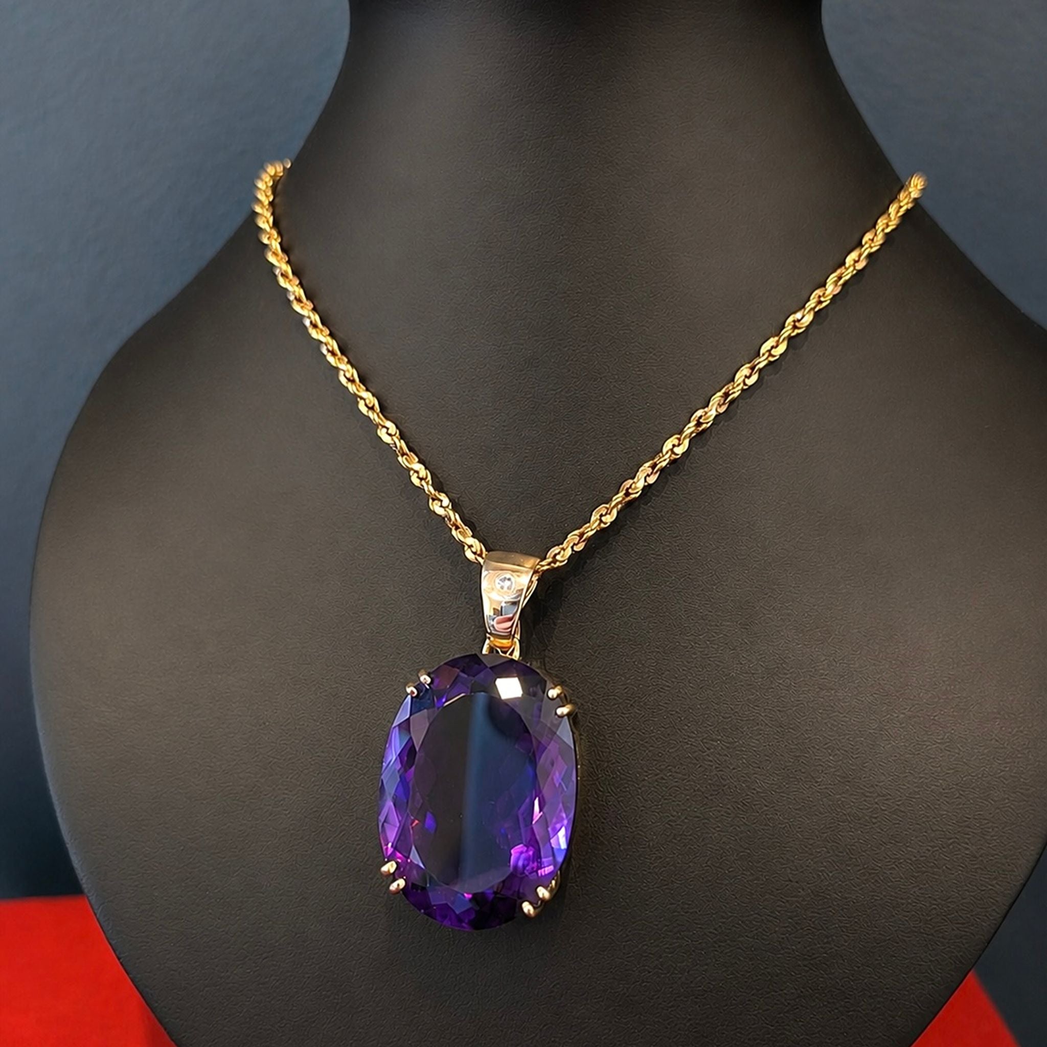 Magnificent Contemporary 9ct Yellow Gold Amethyst and Diamond Pendant Complete with An Independent Gemmological Valuation $18,500 AUD