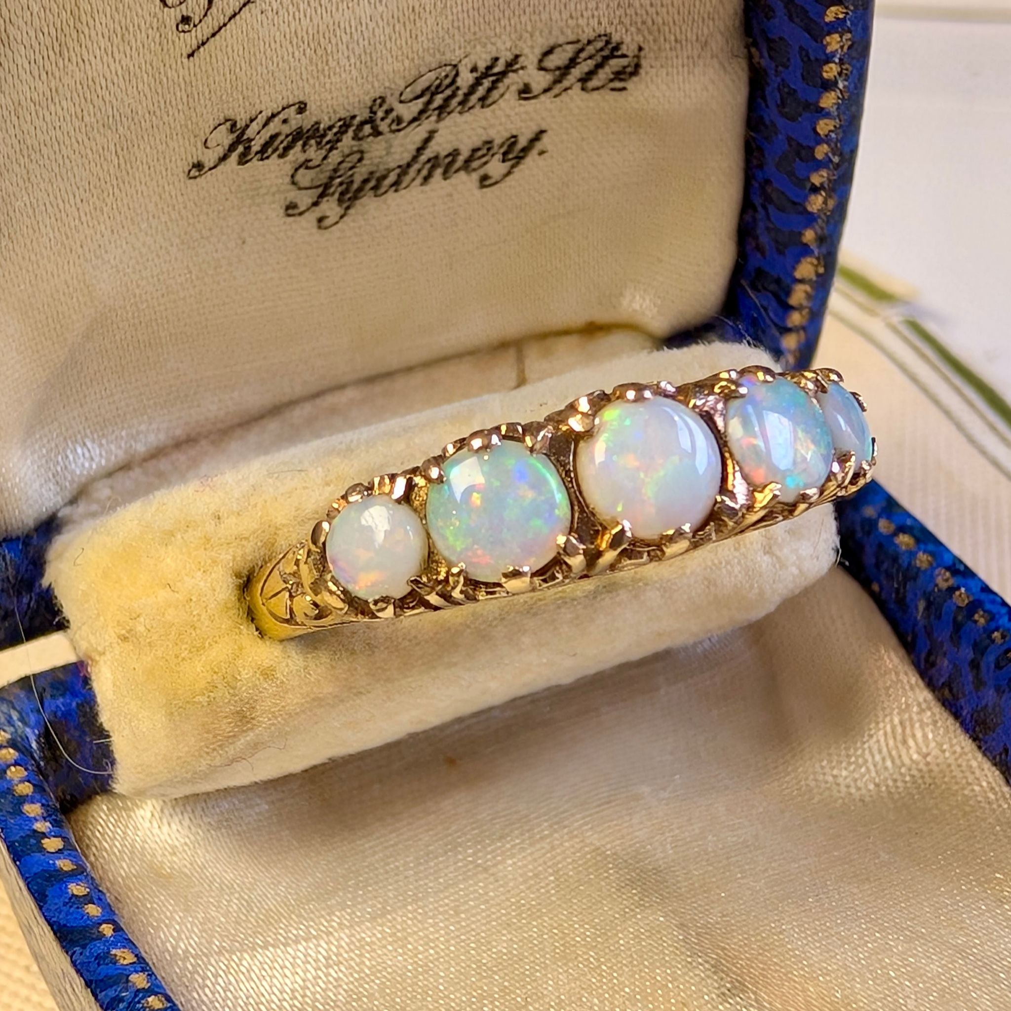 Antique Style 9ct Rose Gold Solid Opal Half Hoop Ring