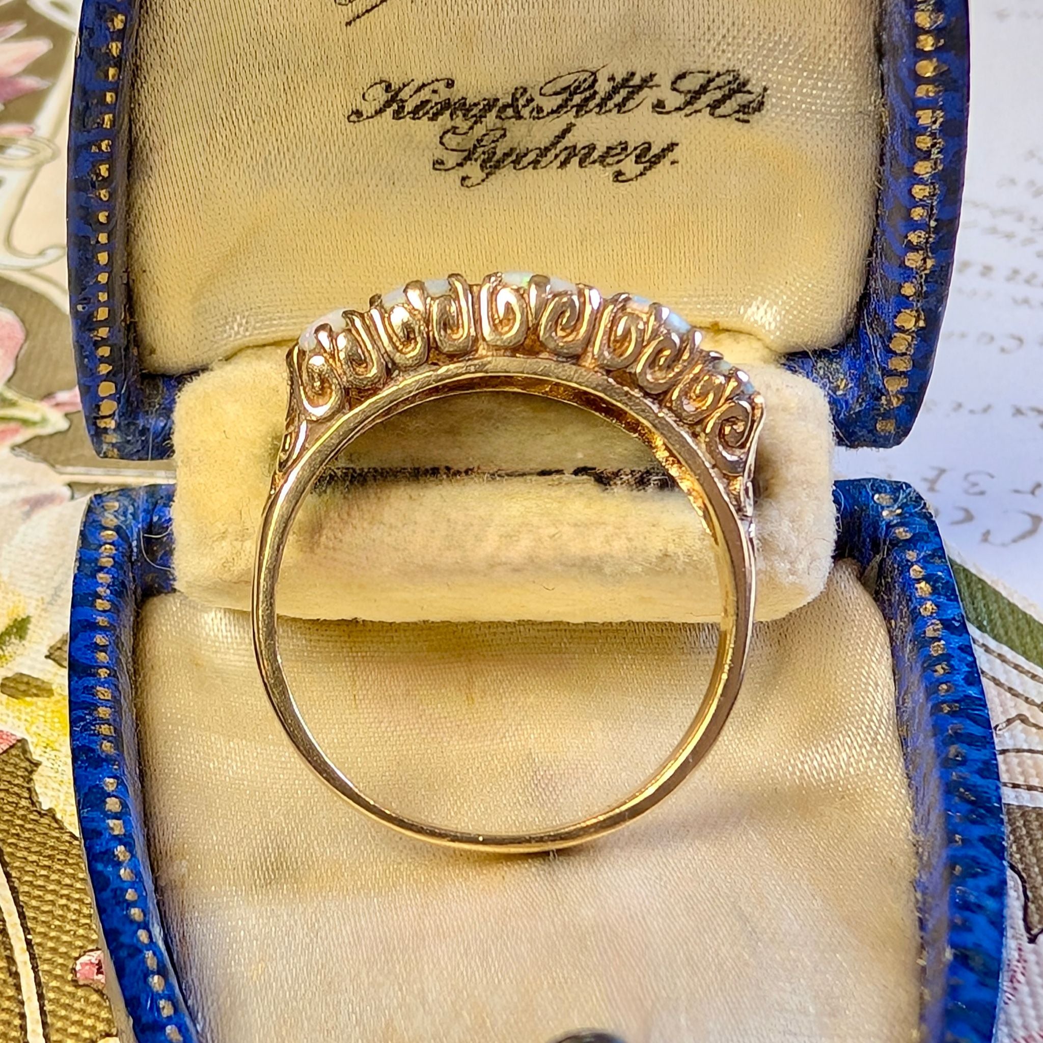 Antique Style 9ct Rose Gold Solid Opal Half Hoop Ring