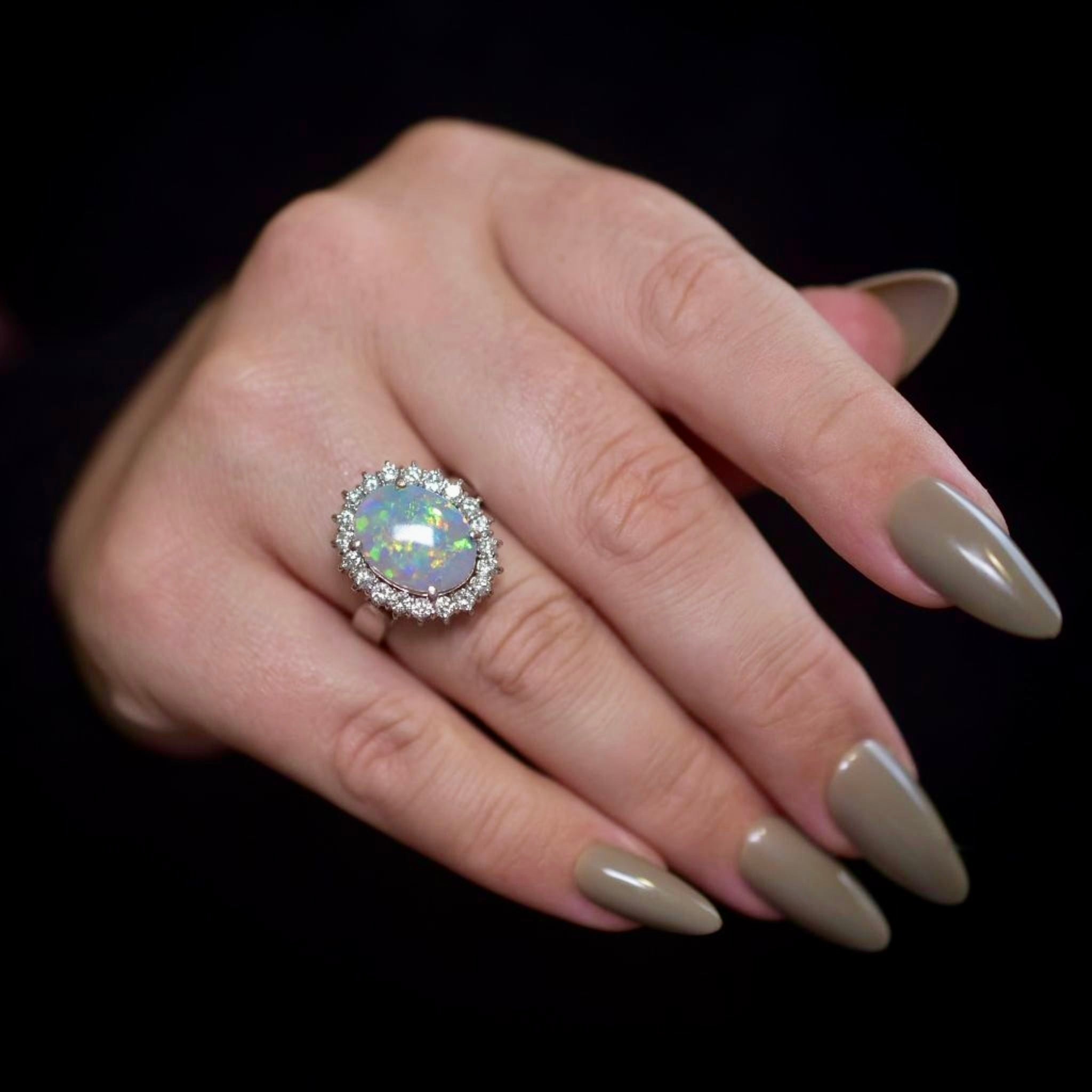 Contemporary 18ct White Gold Solid Dark Opal And Diamond Ring Independent Valuation Included In Purchase For $14,500 AUD