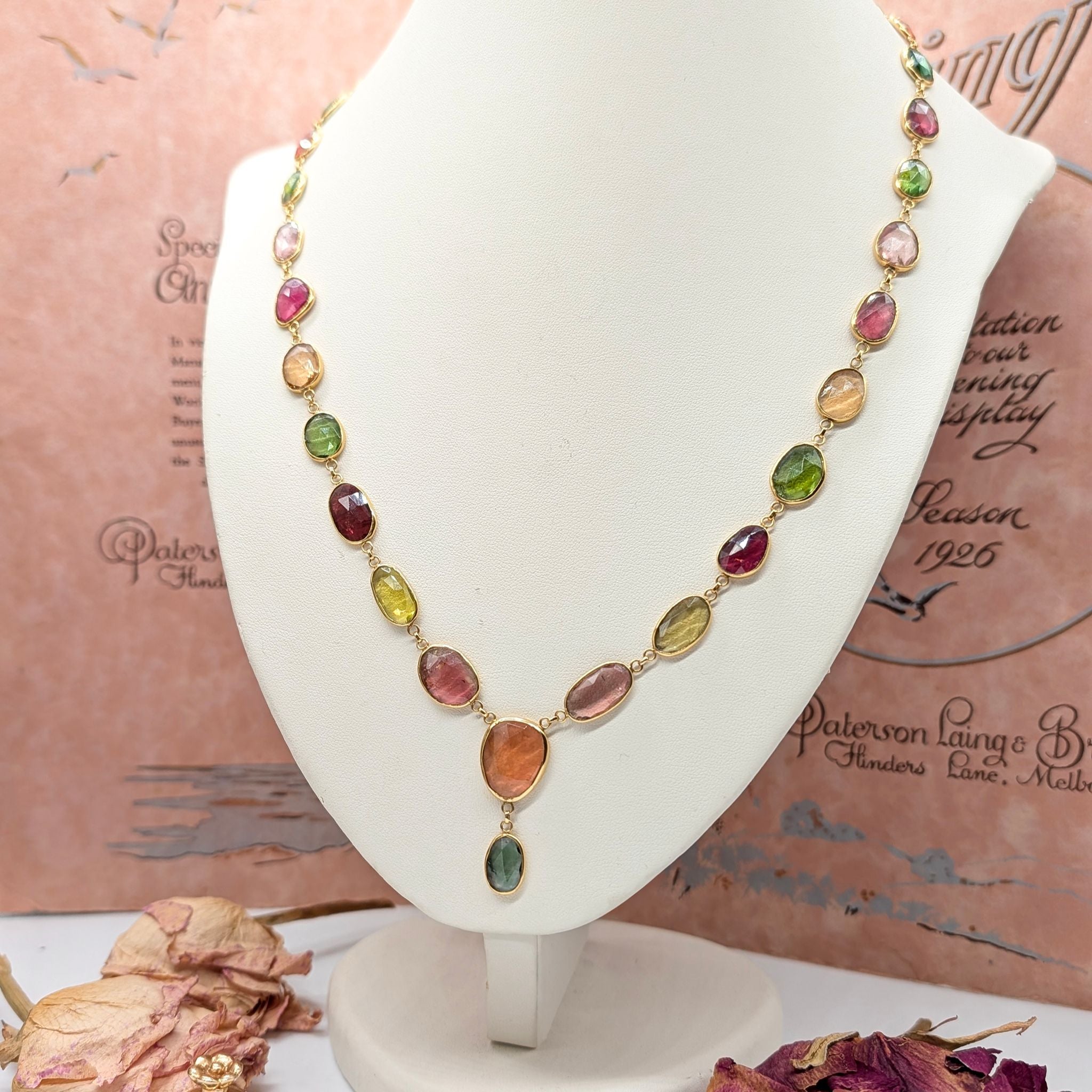 Magnificent Contemporary 18ct Yellow Gold Multi-Tourmaline Necklace Complete With An Independent Gemmological Valuation of $21,000 AUD