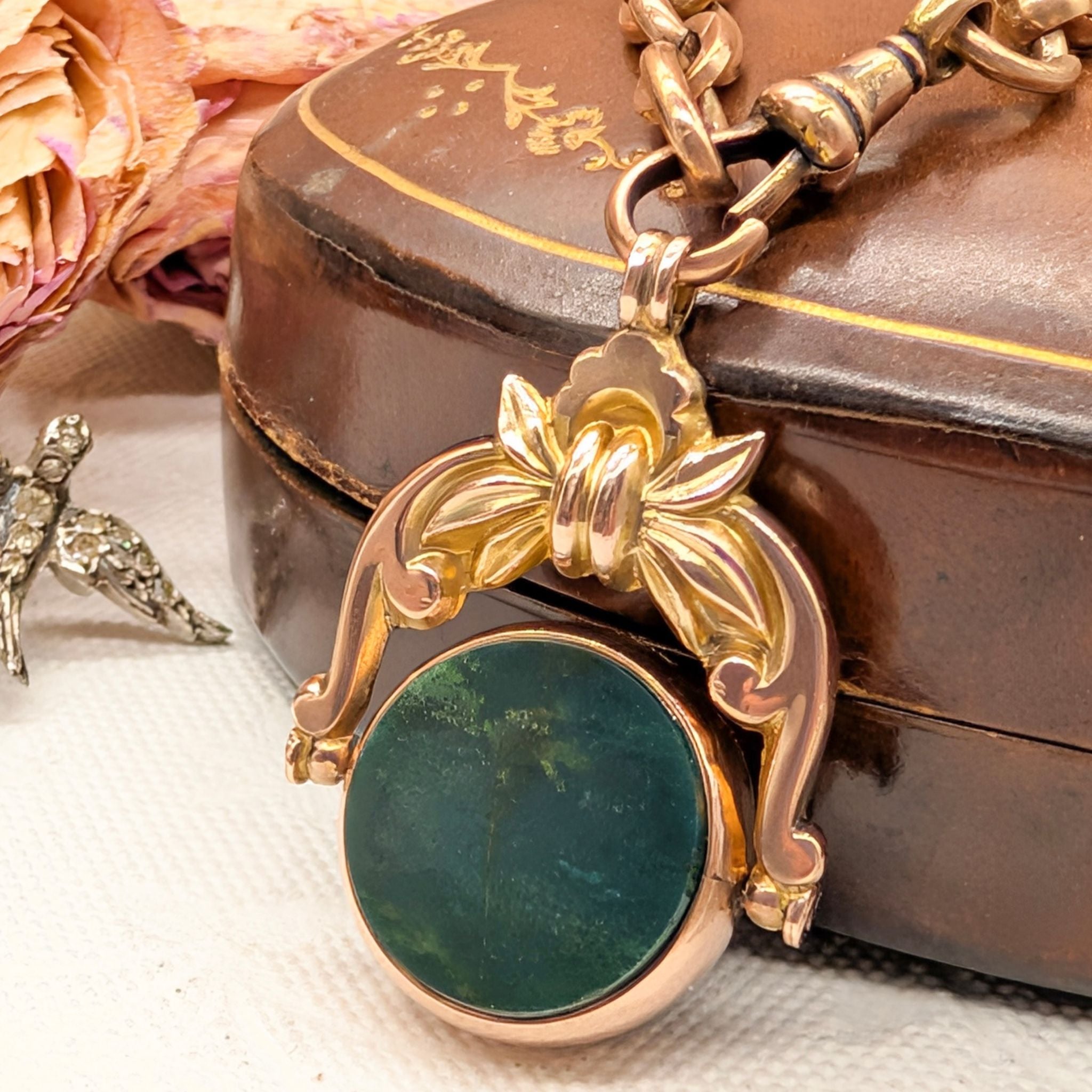 Antique 9ct Rose Gold Bloodstone And Carnelian ‘Spinner’ Fob - Chester 1895