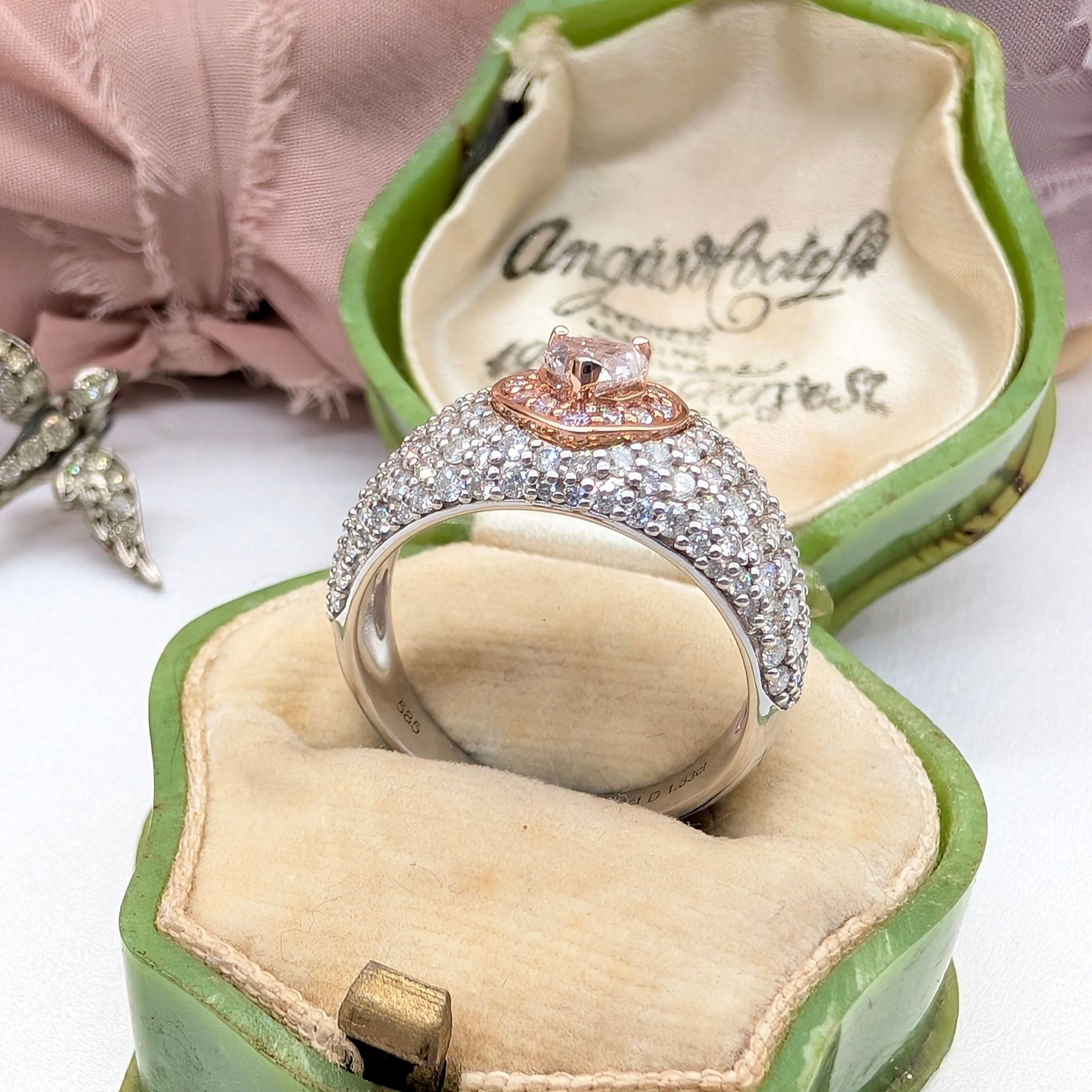 Spectacular Contemporary 14ct White and Rose Gold Heart-Shape Pink Diamond and Diamond Ring Complete With An Independent Gemmological Valuation For $28,600 AUD