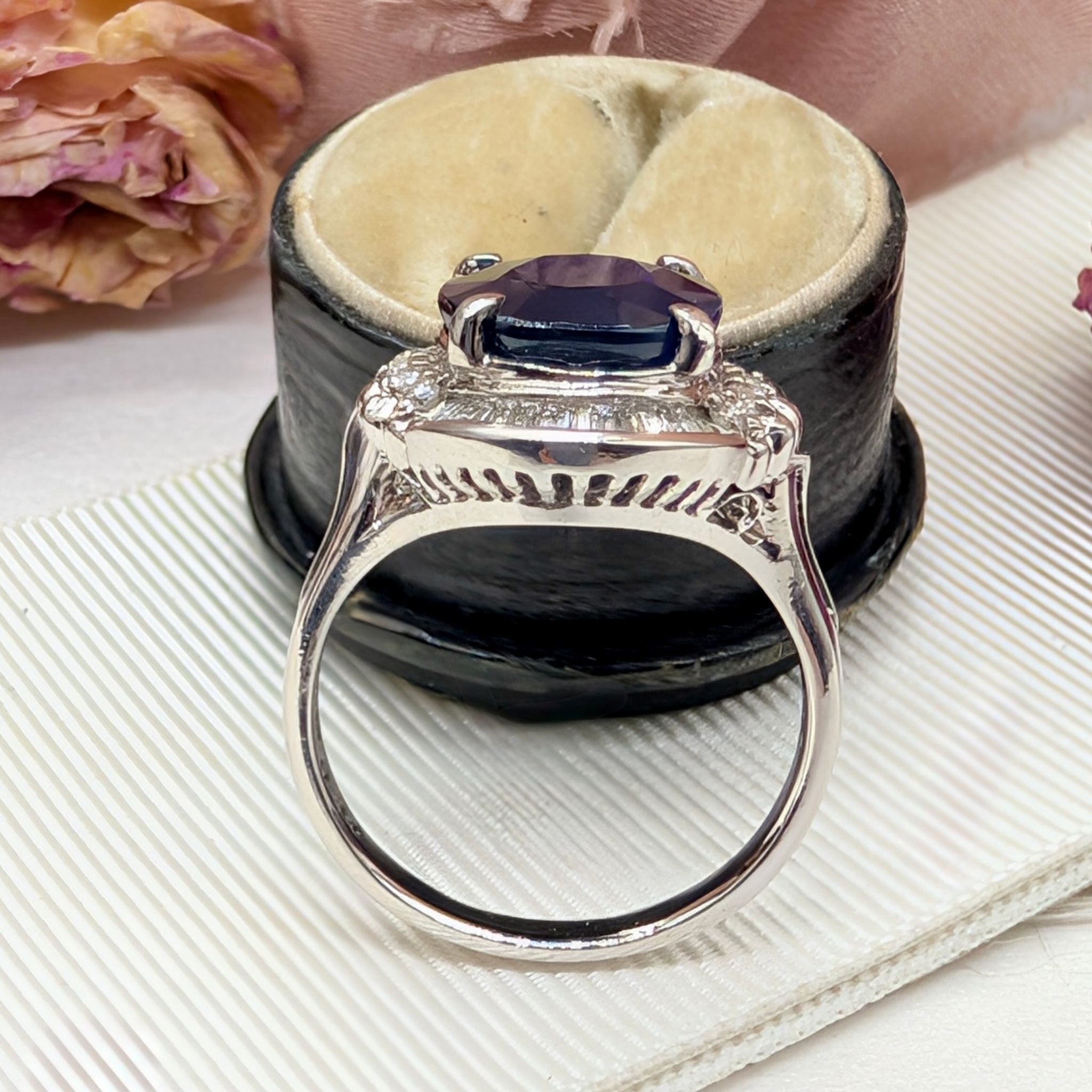 Exquisite Platinum & 14ct White Gold 5.22ct Natural Sapphire & Diamond Halo Ring Complete With An Independent Gemmological Valuation For $11,377 AUD