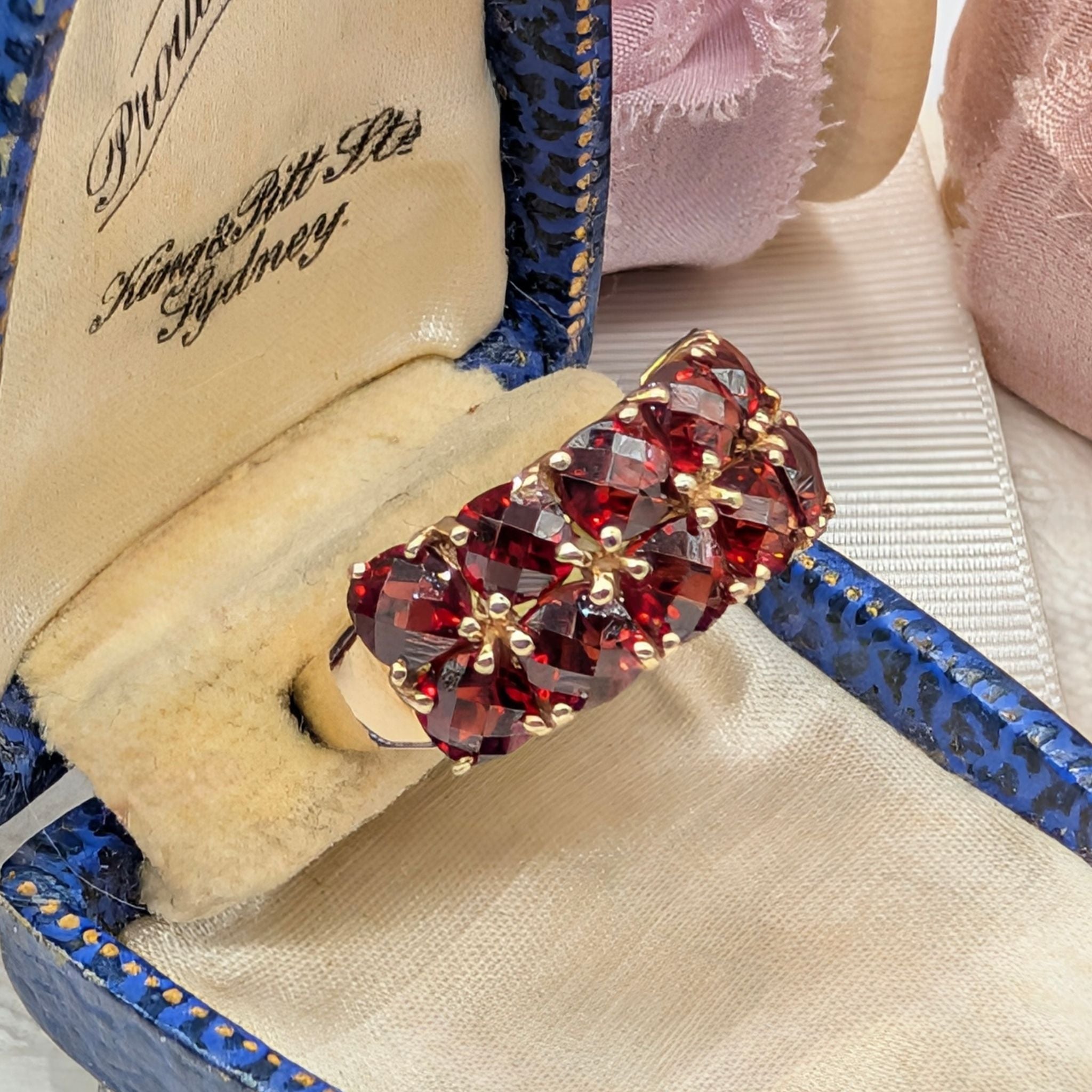 Modern 9ct Yellow Gold Double-Row Almandine Garnet Ring