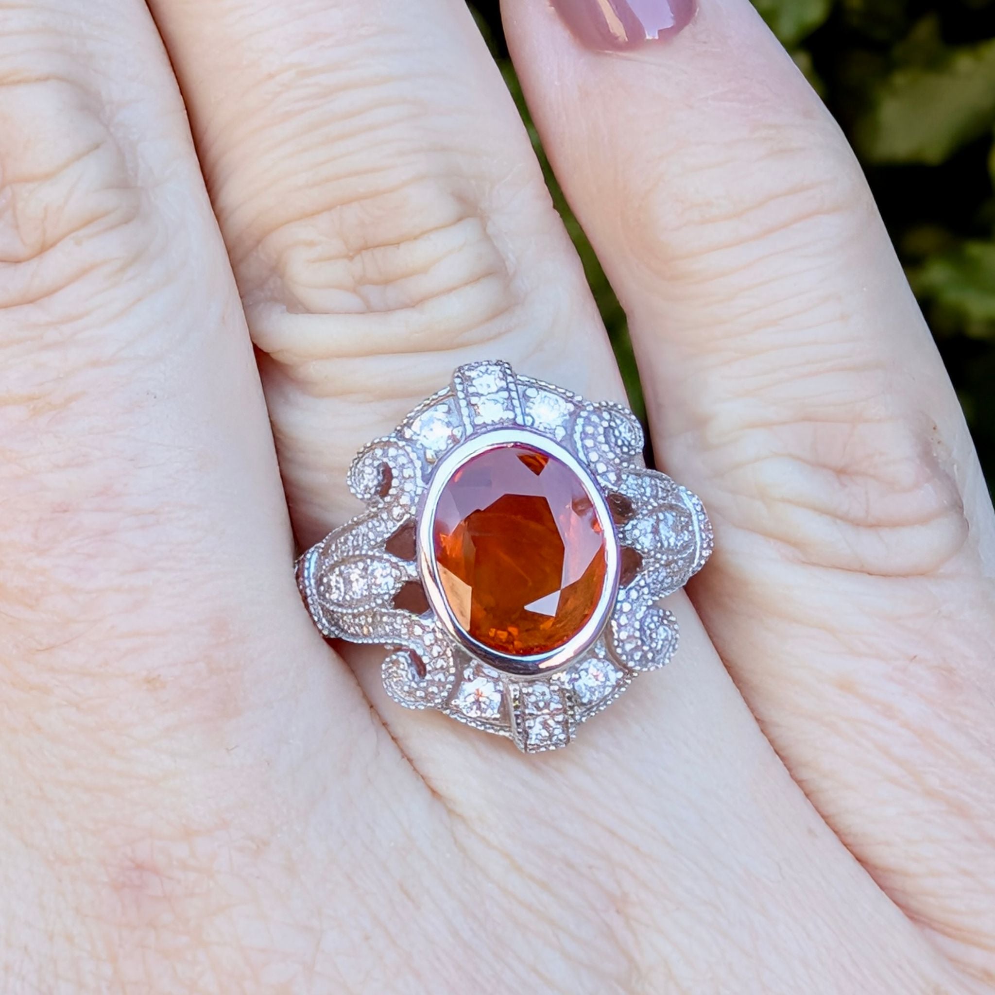 Spectacular 14ct White Gold Orange Sapphire & Diamond Art Deco-Inspired Ring With Independent Gemmological Valuation for $15,000 AUD