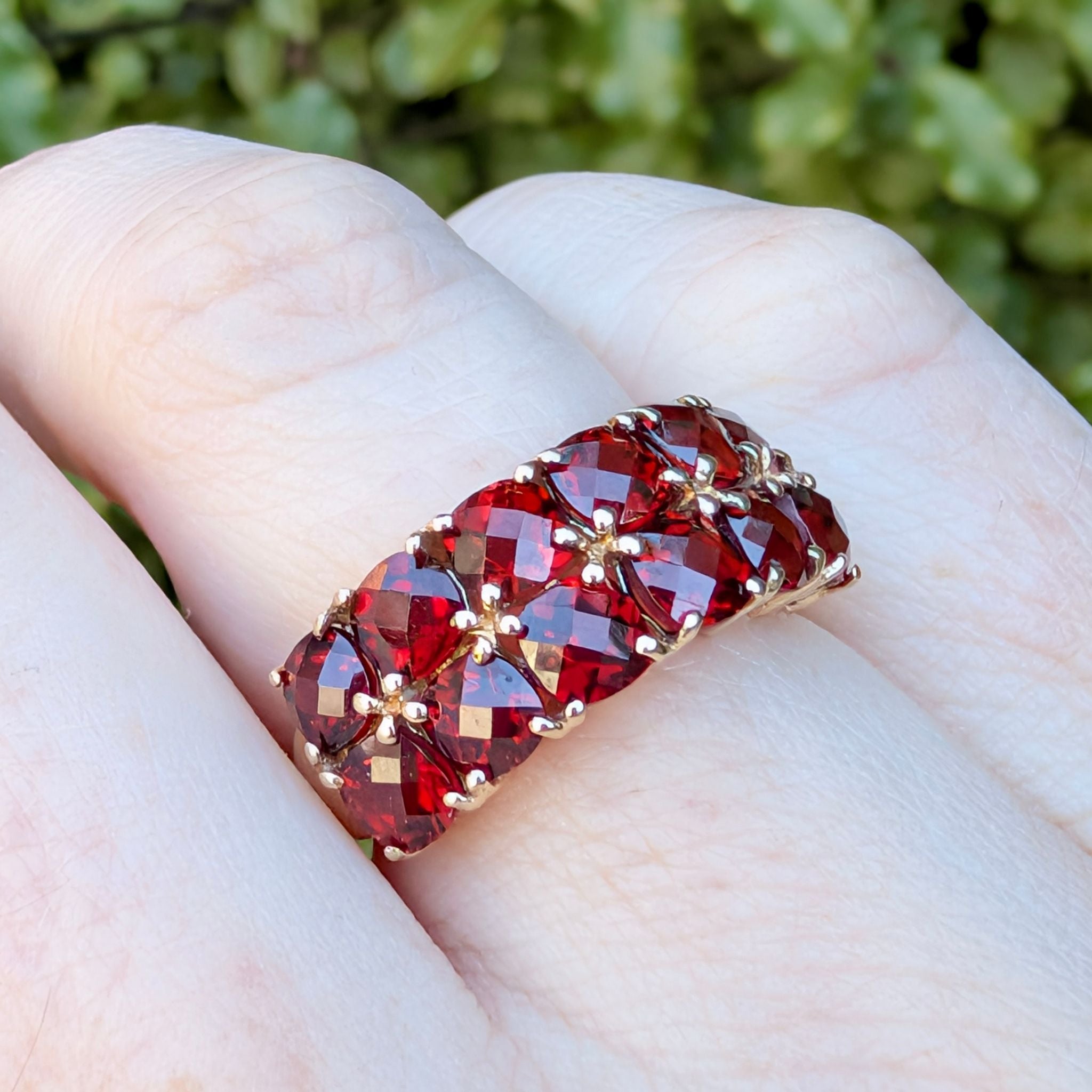 Modern 9ct Yellow Gold Double-Row Almandine Garnet Ring