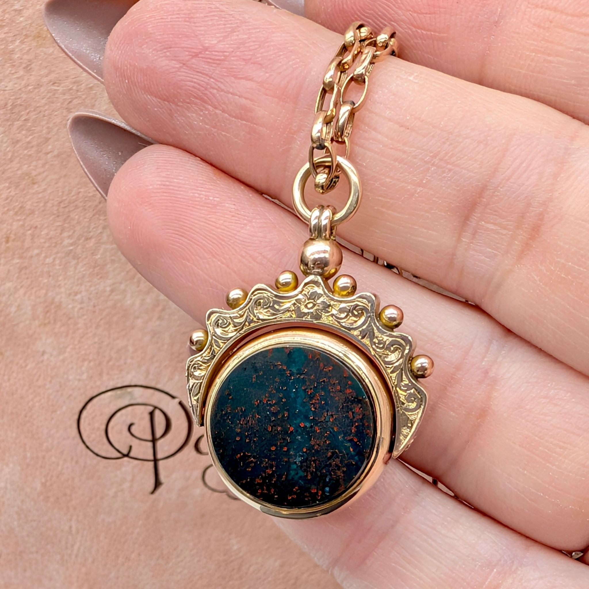 Antique 9ct Rose Gold Bloodstone And Carnelian ‘Spinner’ Fob - Birmingham 1887