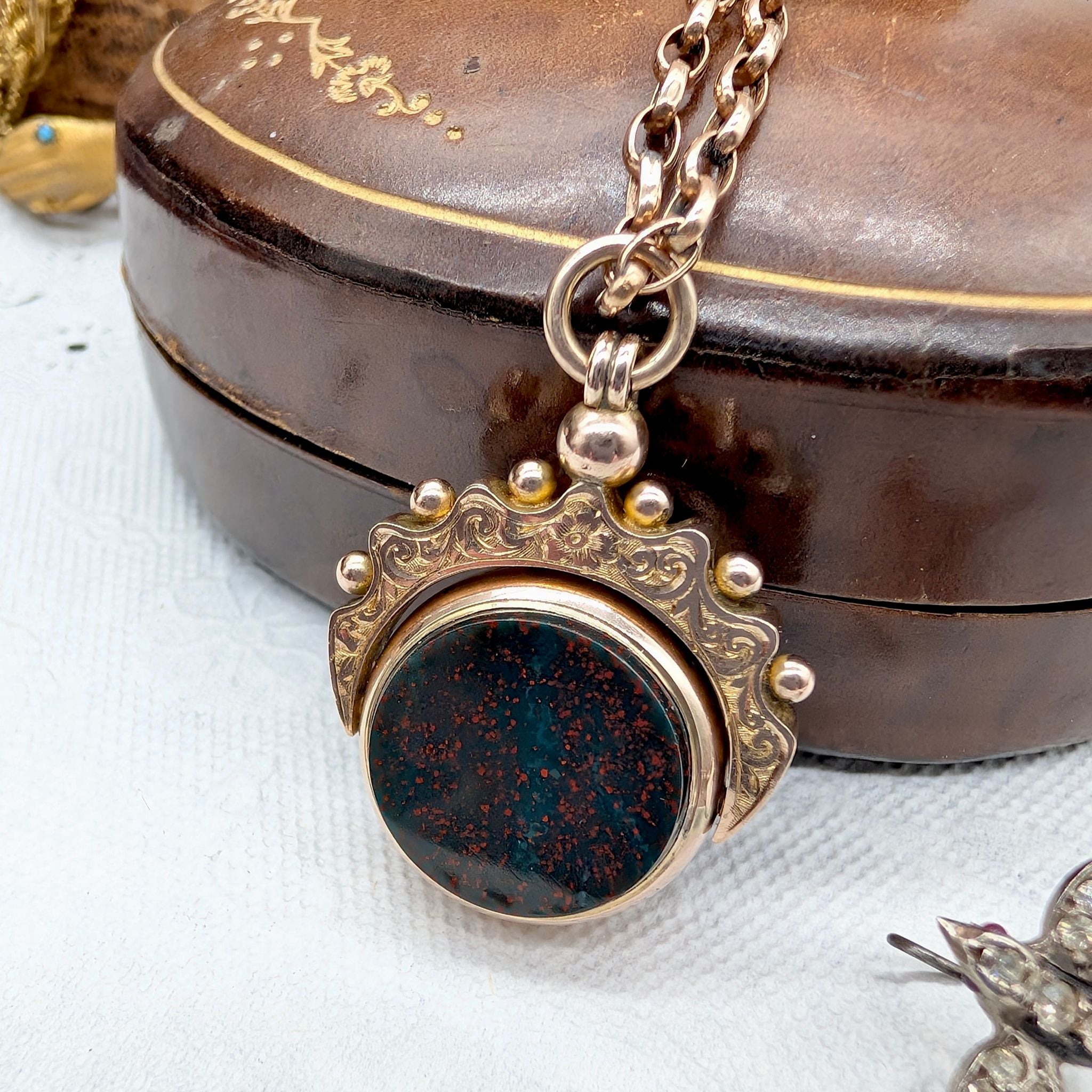 Antique 9ct Rose Gold Bloodstone And Carnelian ‘Spinner’ Fob - Birmingham 1887