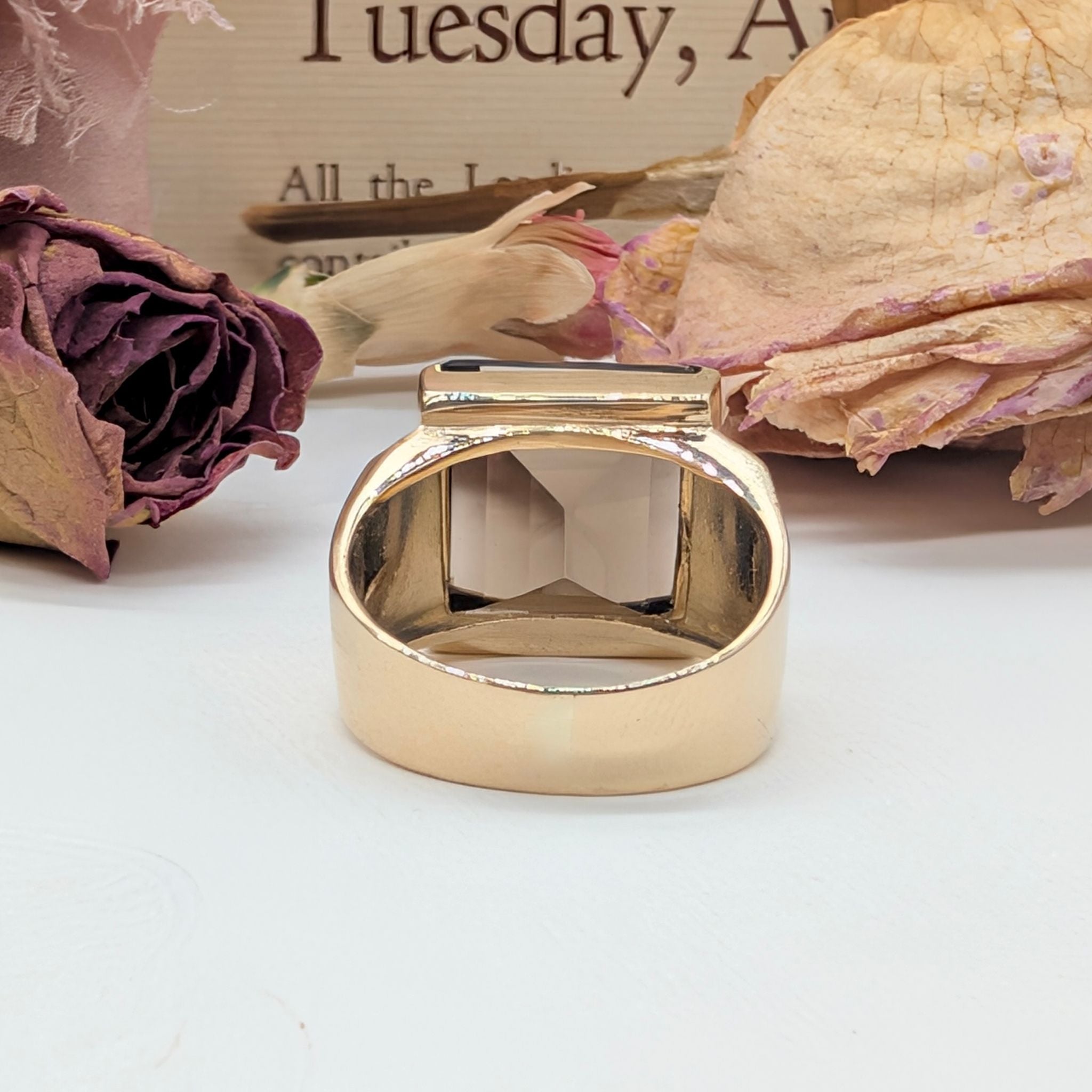 Fabulous Vintage Retro Style 9ct Yellow Gold Square-cut Smokey Quartz Ring