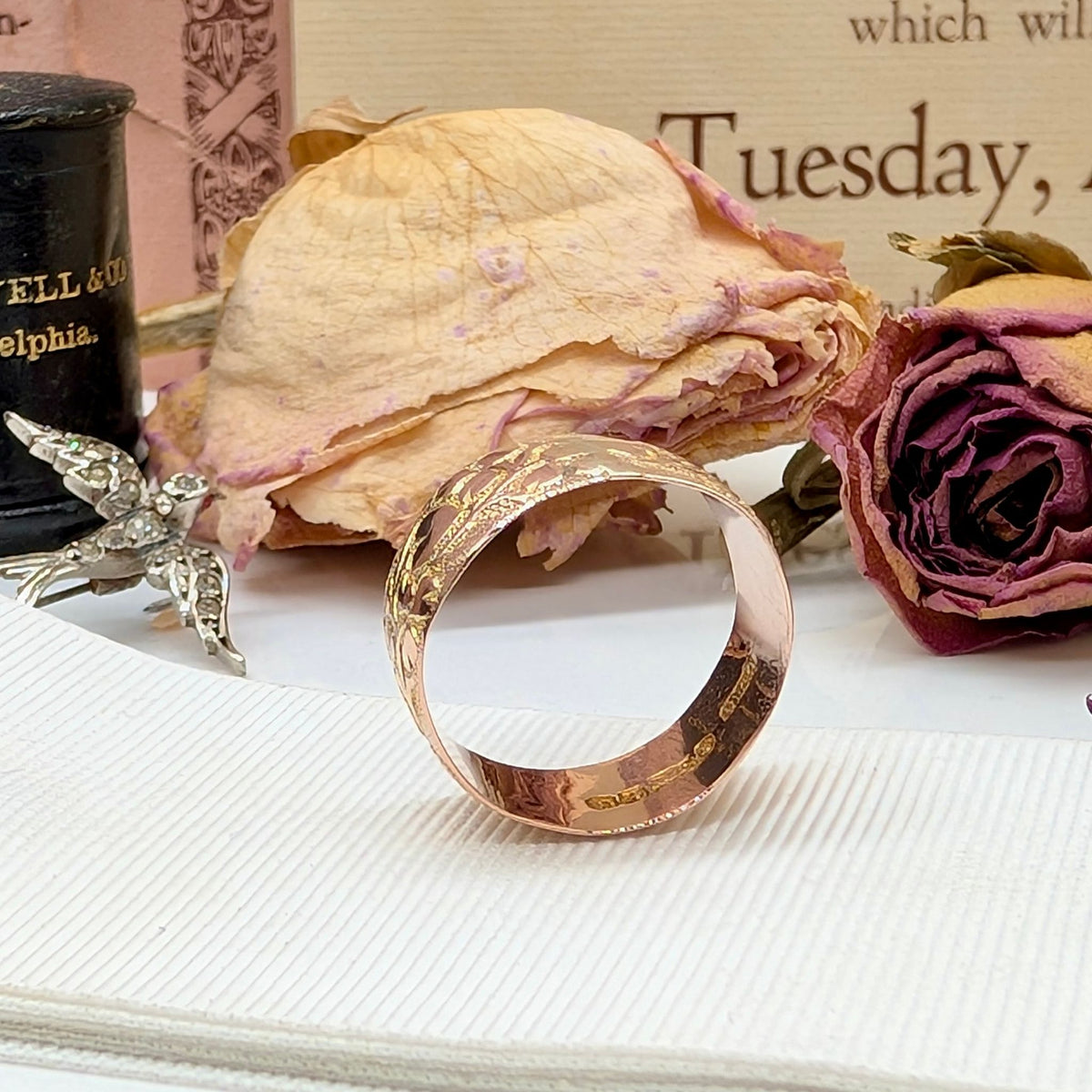 Gorgeous Antique Edwardian Wide 9ct Rose Gold ‘Heart’ Ring By Coley Brothers - Birmingham 1906