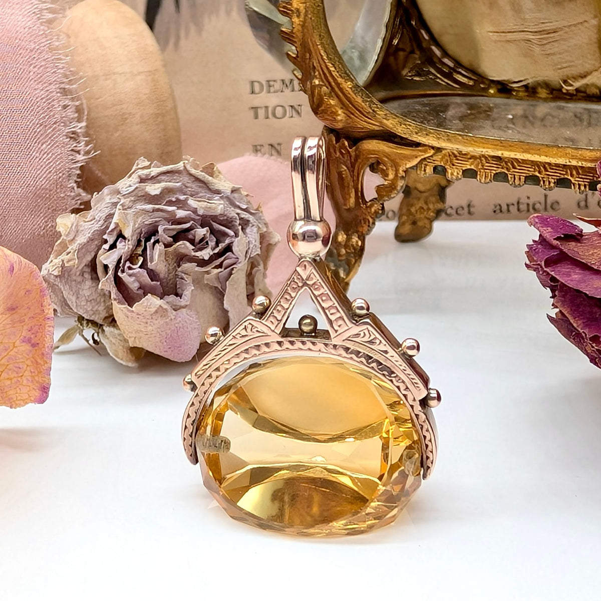 Antique Edwardian 9ct Rose Gold And Citrine Spinner Fob Circa 1910