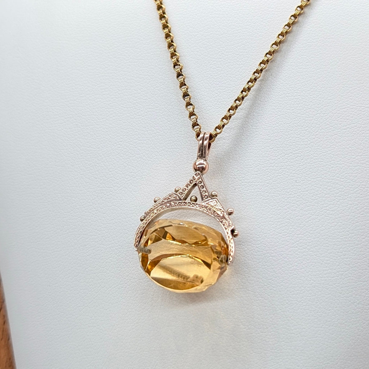 Antique Edwardian 9ct Rose Gold And Citrine Spinner Fob Circa 1910