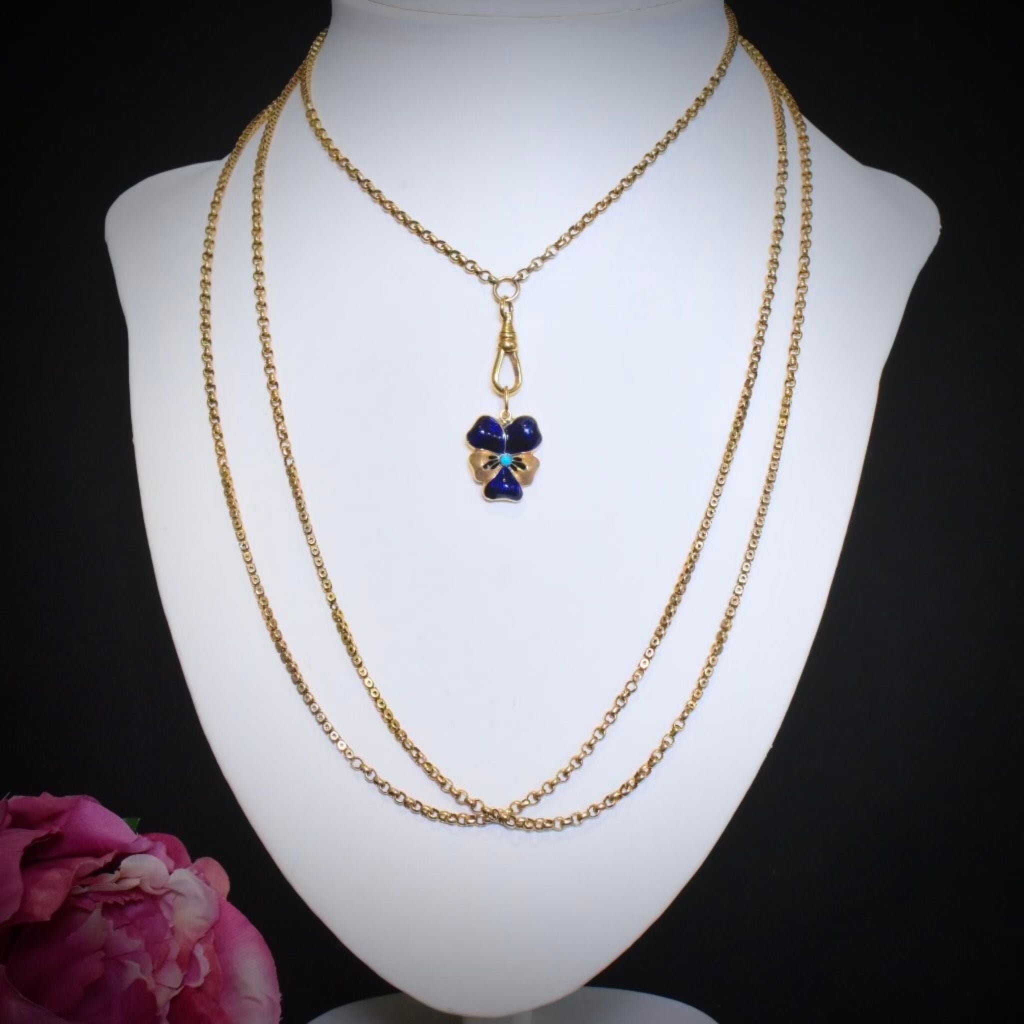 Antique Art Nouveau 15ct Yellow Gold Blue Enamel, Turquoise, ‘Pansy’ Opening Locket