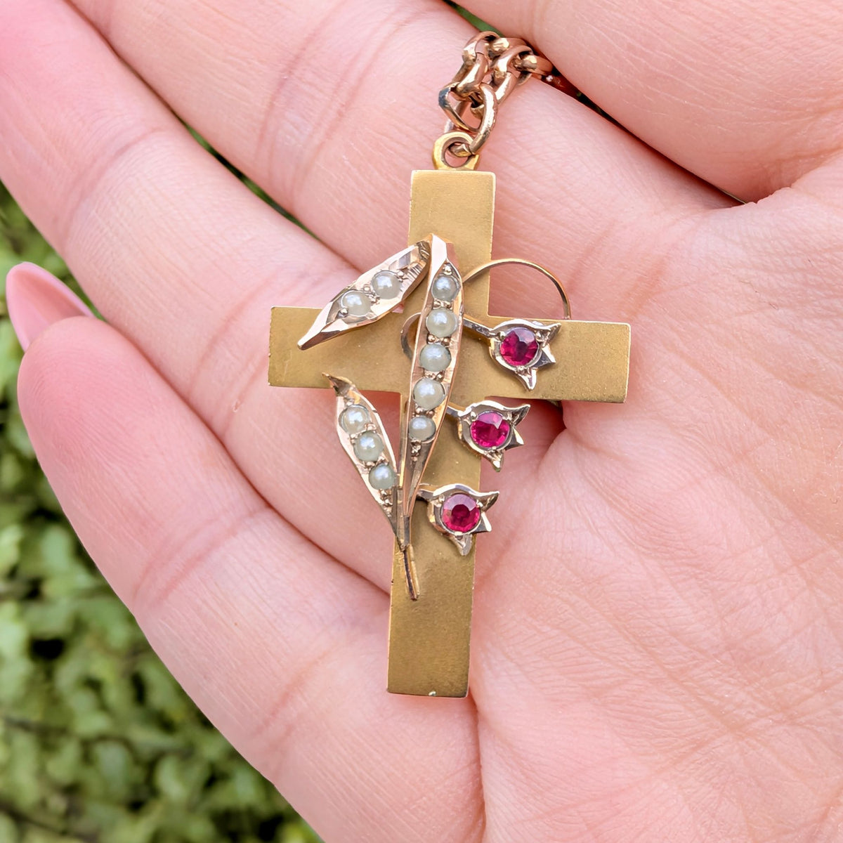 Antique Australian 9ct Gold Seed Pearl Crucifix By Aronson and Co., Circa 1900