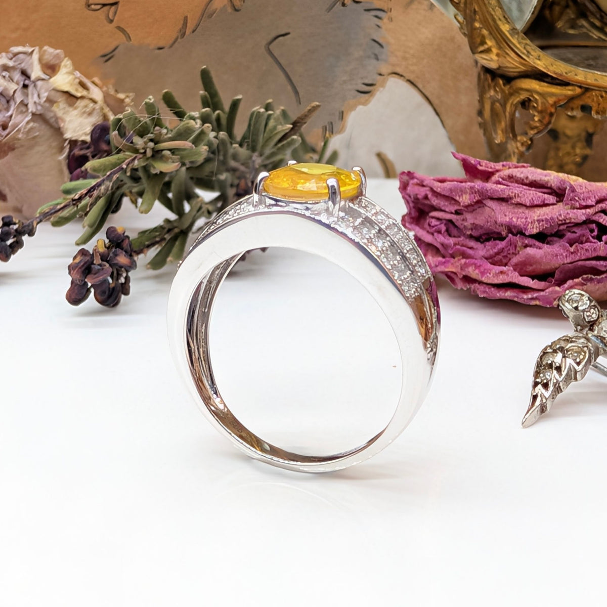 Stunning 14ct White Gold 2.11ct Golden Yellow Sapphire & 0.47ct Diamond Ring — Complete With An Independent Gemmological Valuation For $12,200 AUD