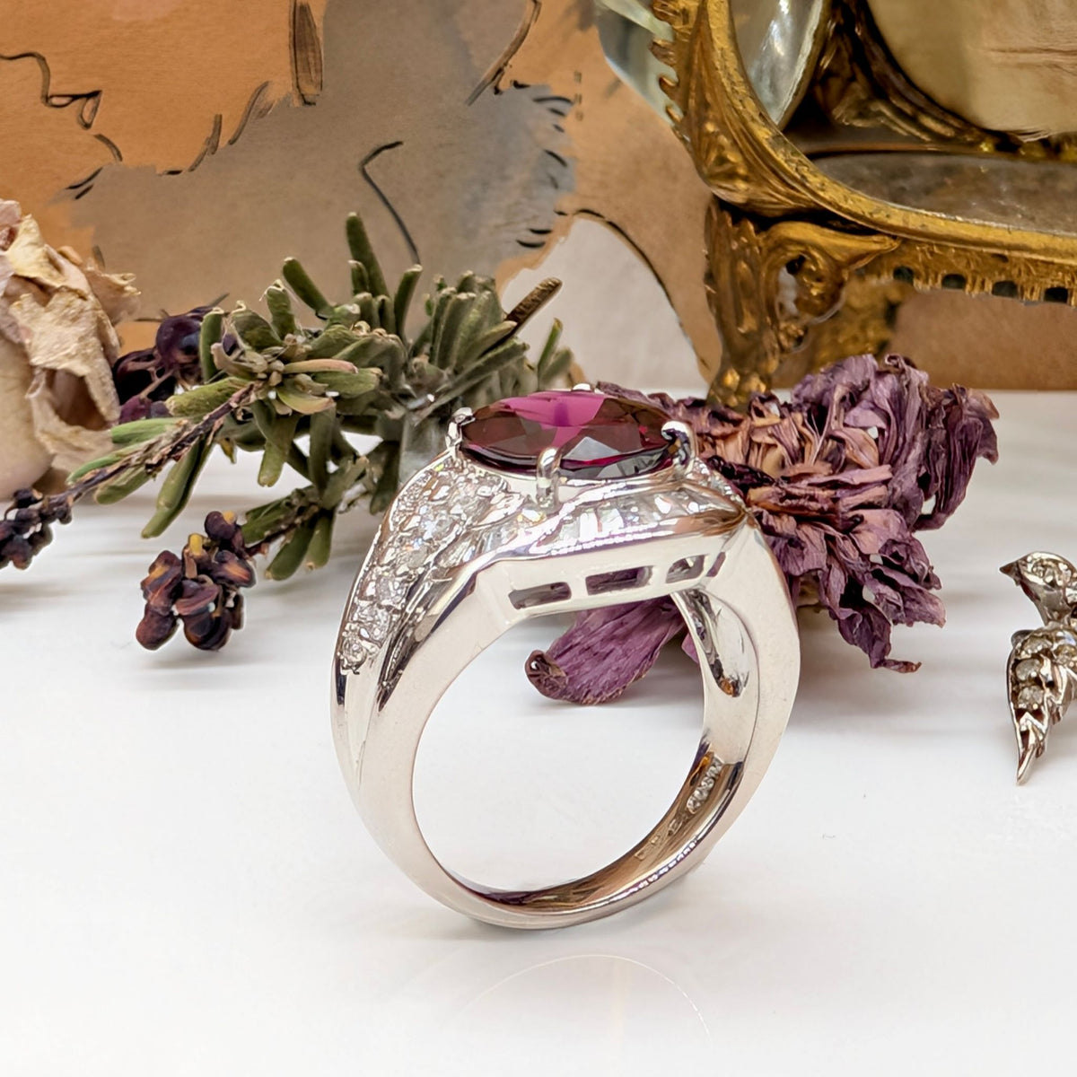 Superb Platinum 3.73ct Rhodolite Garnet & 1.05ct Diamond Ring — Complete With An Independent Gemmological Valuation For $10,366 AUD