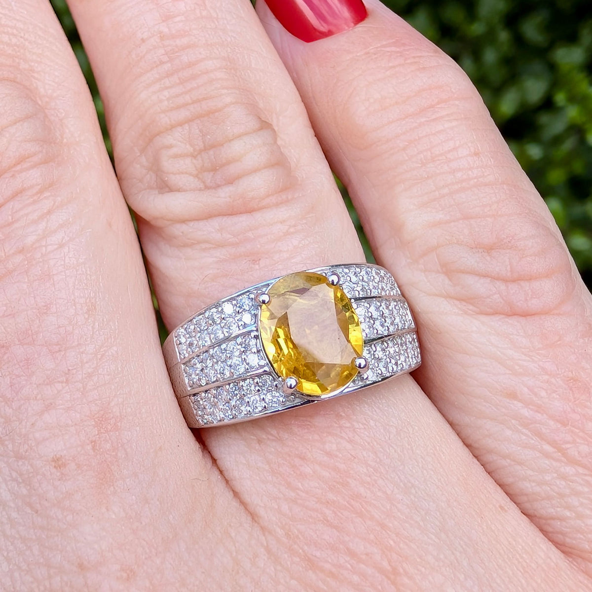 Stunning 14ct White Gold 2.11ct Golden Yellow Sapphire & 0.47ct Diamond Ring — Complete With An Independent Gemmological Valuation For $12,200 AUD