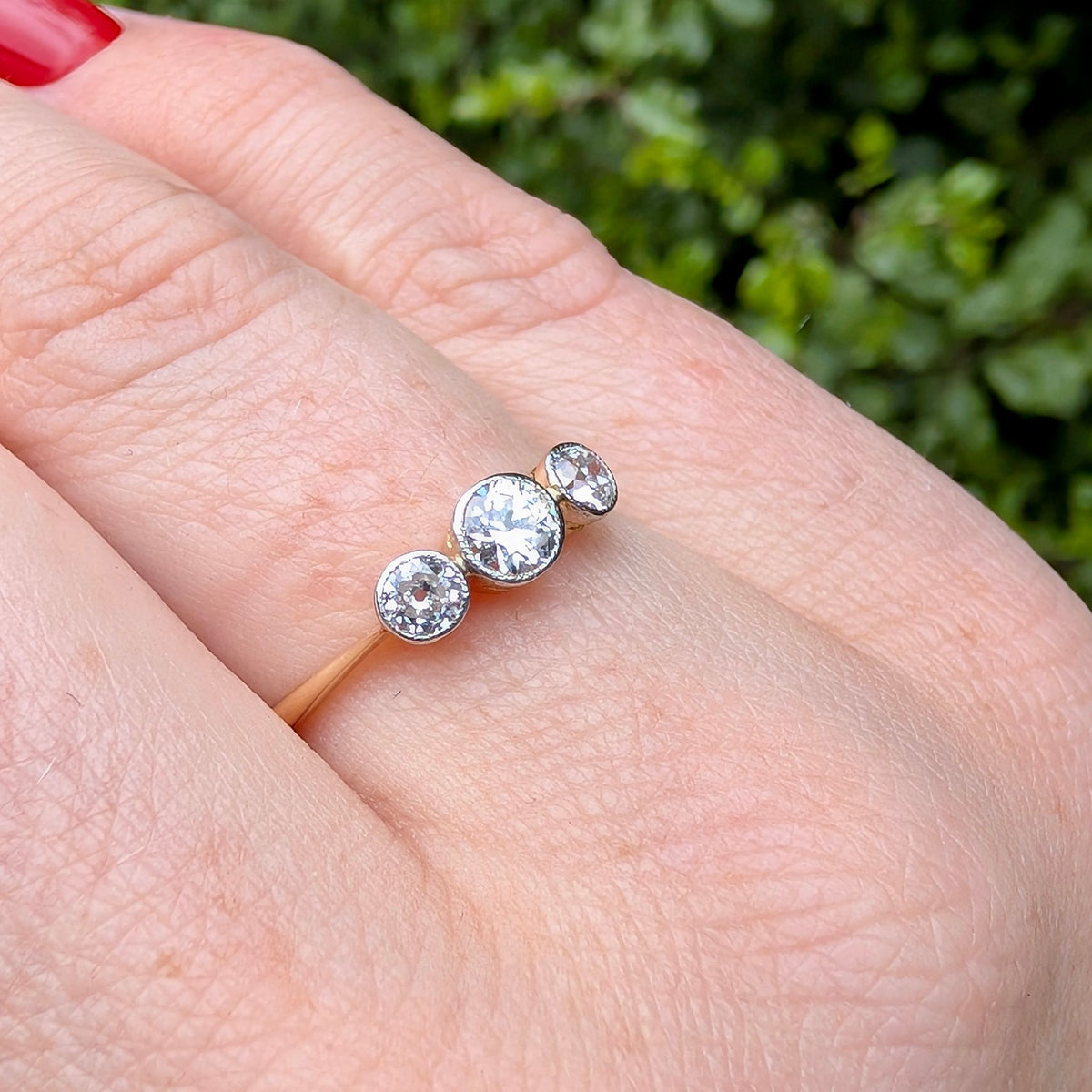 Gorgeous Edwardian Era 18ct Yellow Gold Diamond Trilogy Ring - 0.47ct