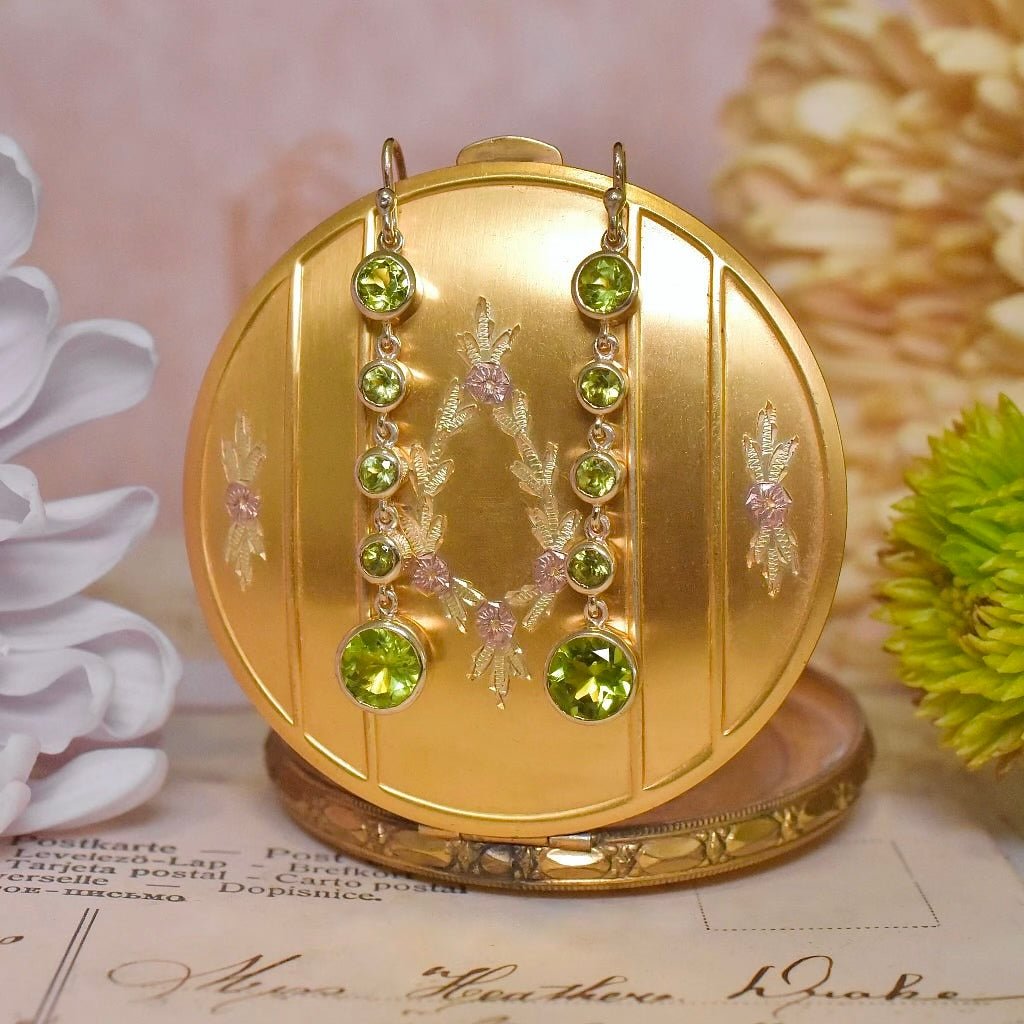 Modern 9ct Rose Gold And Peridot Articulated Drop Earrings