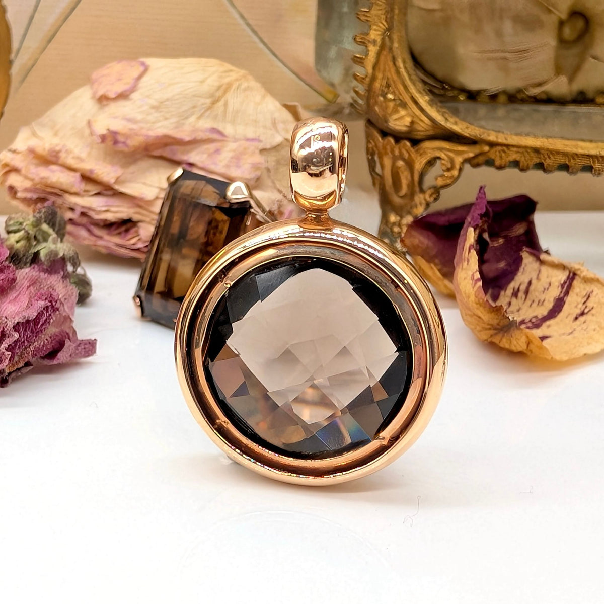 Contemporary 14ct and 18ct Rose Gold Smoky Quartz Pendant Necklace