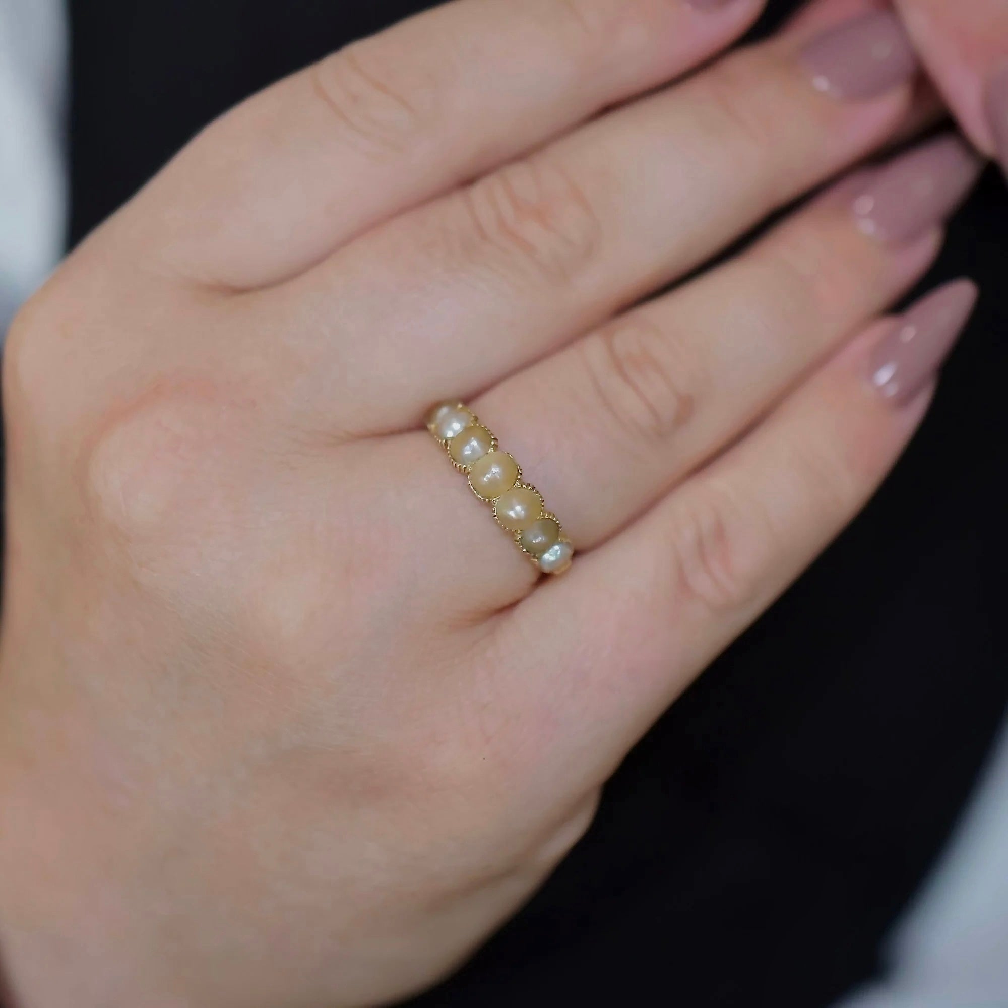 Antique Georgian 15ct Yellow Gold Half Hoop Natural Half Pearl Ring Circa 1815-25