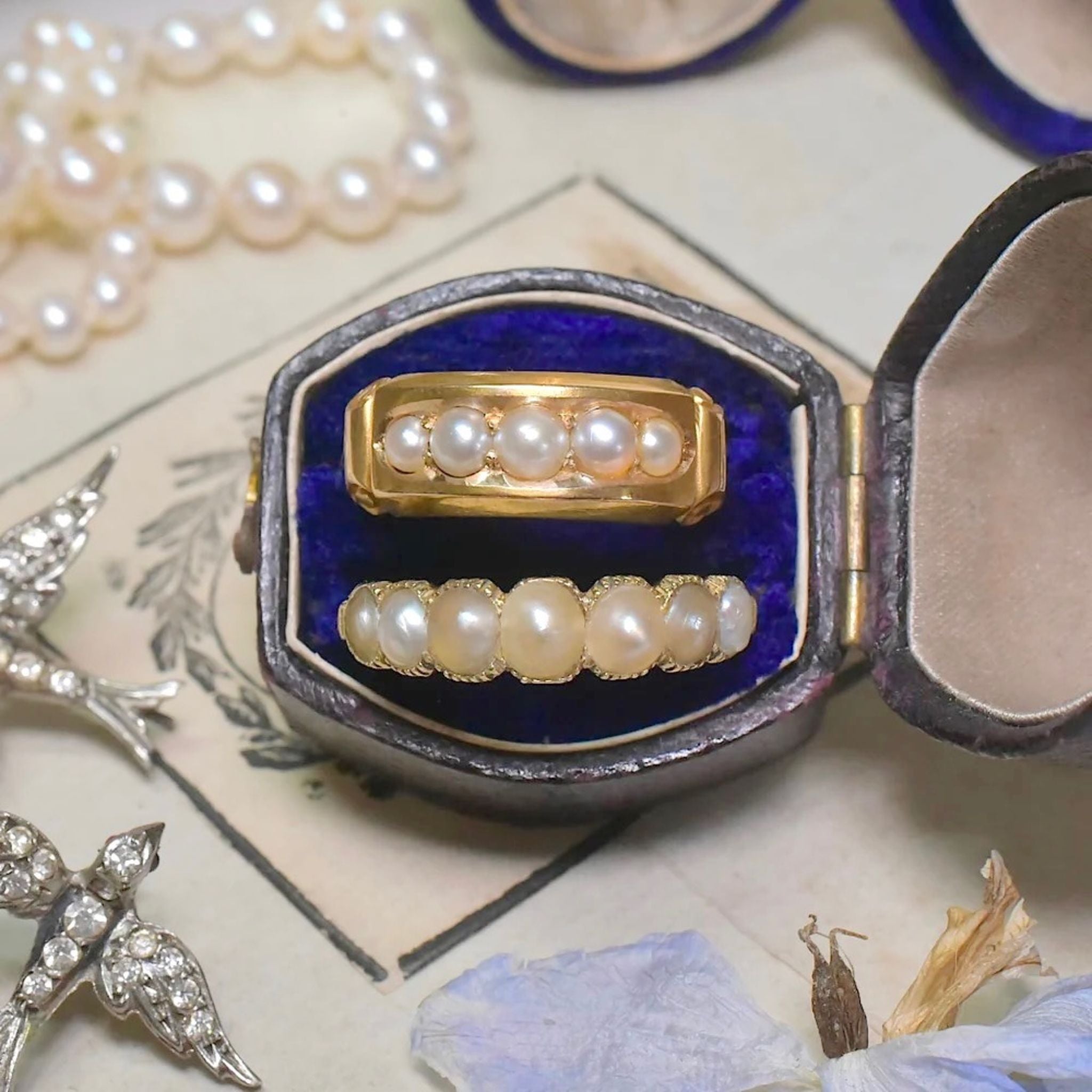 Antique Georgian 15ct Yellow Gold Half Hoop Natural Half Pearl Ring Circa 1815-25