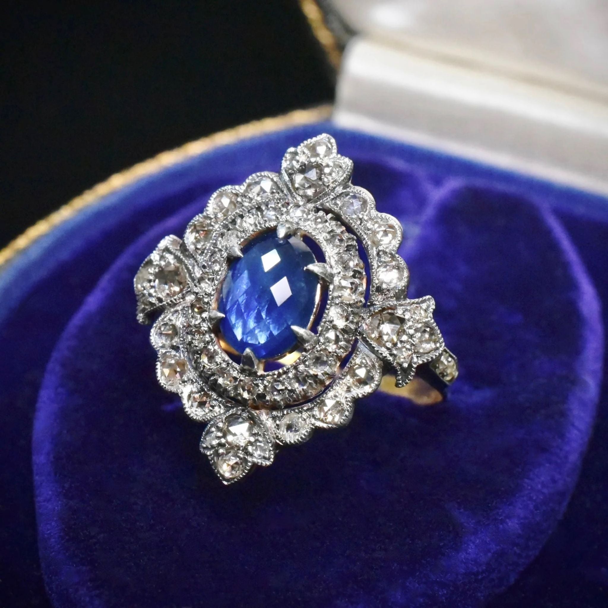 Superb 18ct Gold And Silver Sapphire And Diamond ‘Antique Style’ Ring