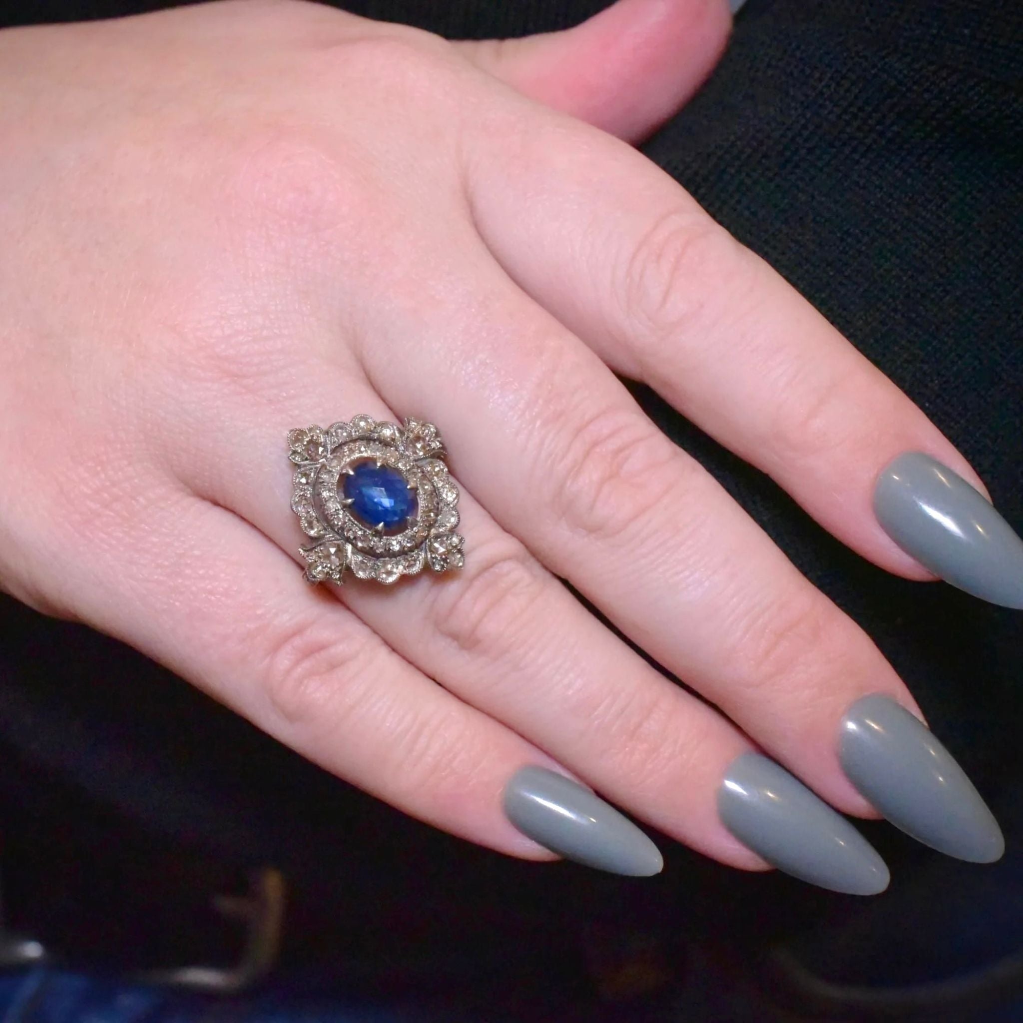 Superb 18ct Gold And Silver Sapphire And Diamond ‘Antique Style’ Ring