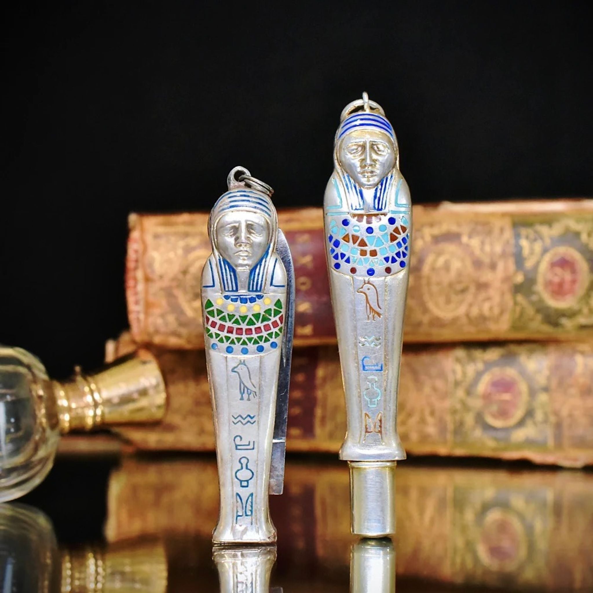 Antique Art Deco Egyptian Revival Silver And Enamel ‘Mummy’ Pencil Circa 1920-30
