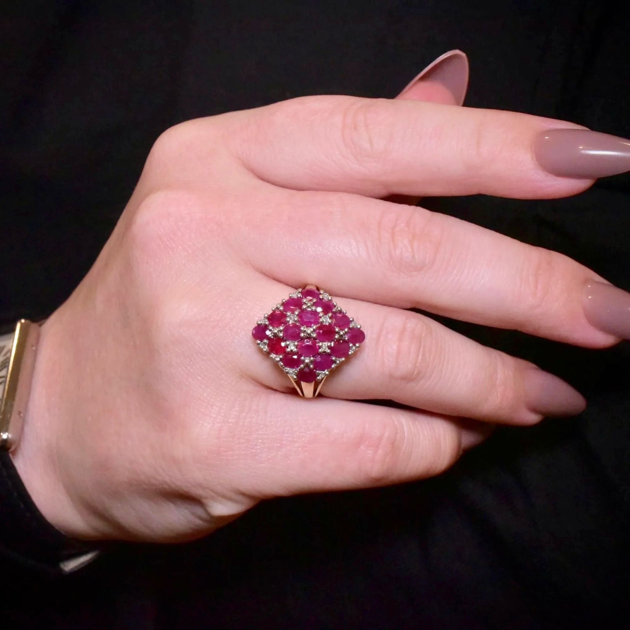 Contemporary 9ct Yellow Gold Ruby And Diamond Ring - Birmingham 2008