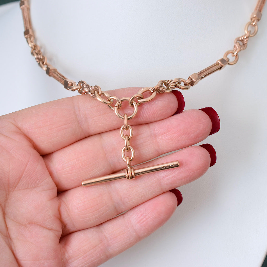 Modern Victorian Style 9ct Rose Gold Fancy Link Fob Chain 39.3 Grams