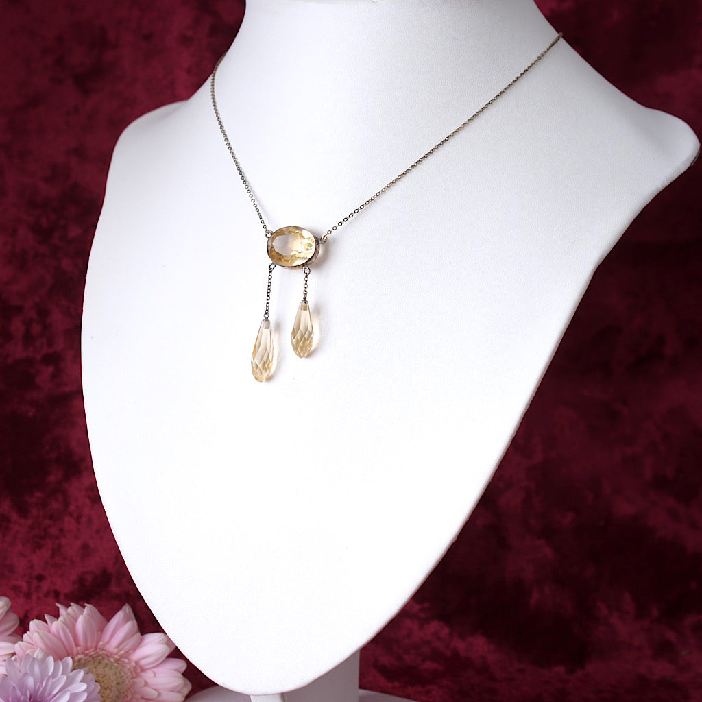 Antique Edwardian Sterling Silver Citrine Negligee Pendant Necklace
