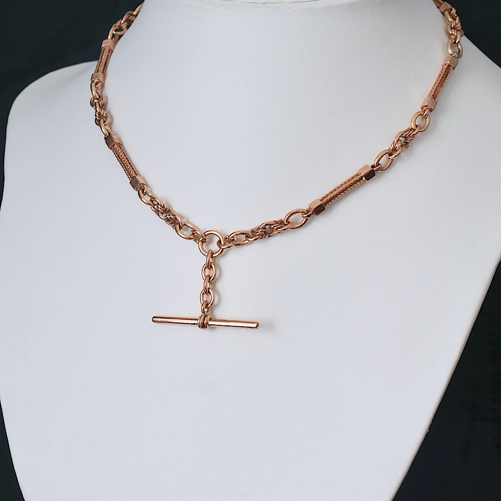 Modern Victorian Style 9ct Rose Gold Fancy Link Fob Chain 39.3 Grams