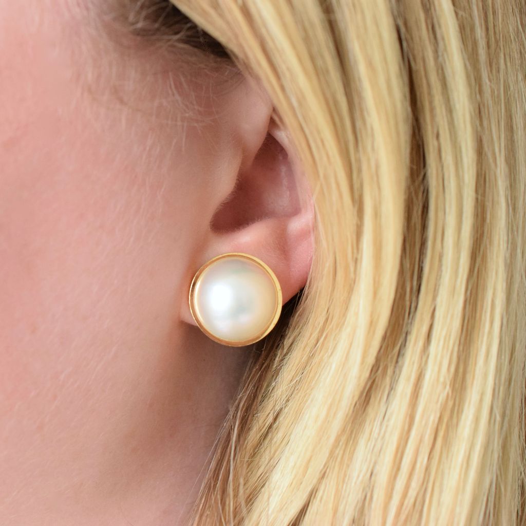 Tiffany & Co. Mabe Pearl Earrings 18k Yellow Gold