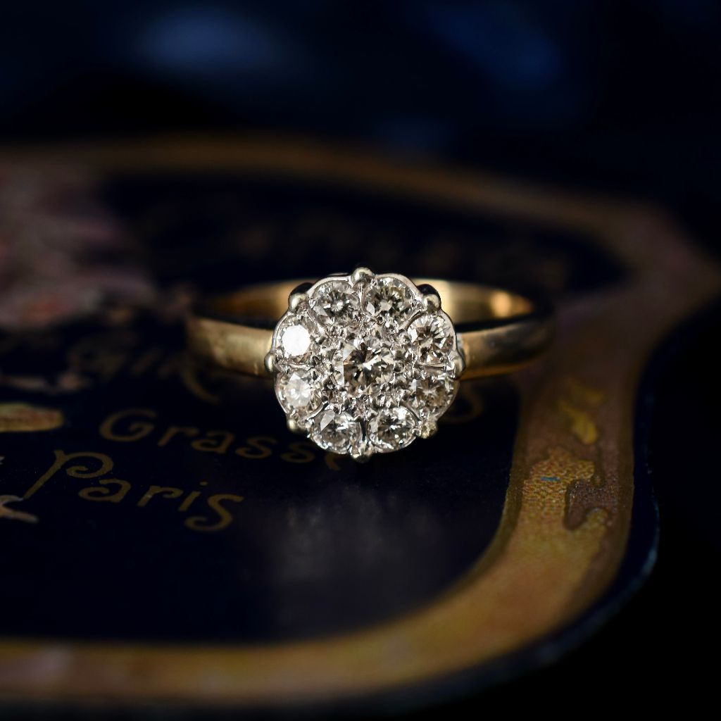 Modern 9ct Yellow Gold Diamond Daisy/Halo Cluster Ring