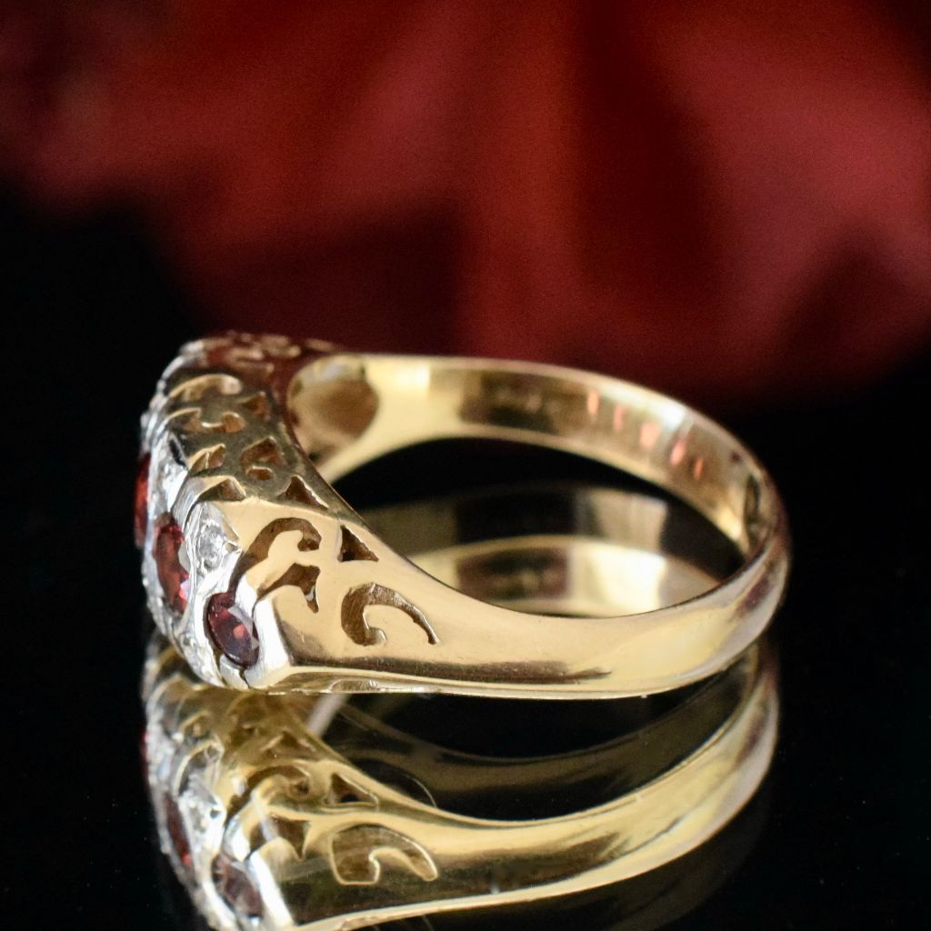 Modern 9ct Yellow Gold Five Stone Garnet And Diamond Ring