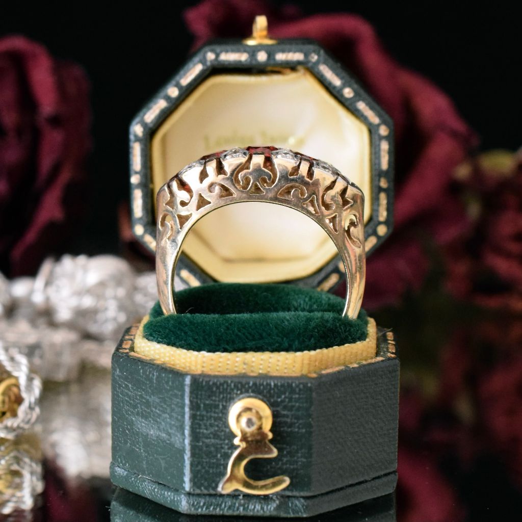 Modern 9ct Yellow Gold Five Stone Garnet And Diamond Ring